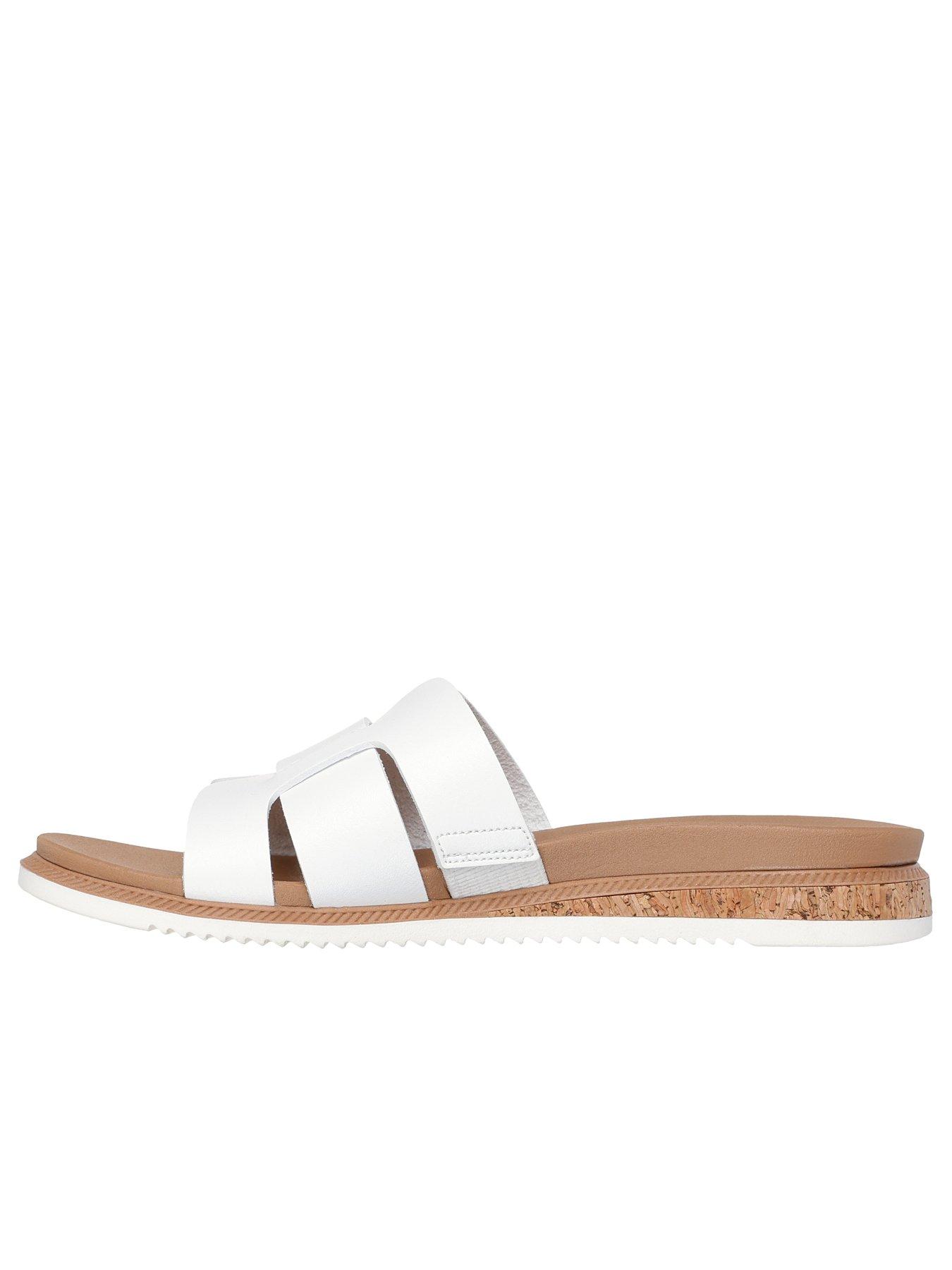 Image 5 of 5 of Skechers Desert Kiss Low Duraleather Double H Strap Slide Duraleather Sliders - White
