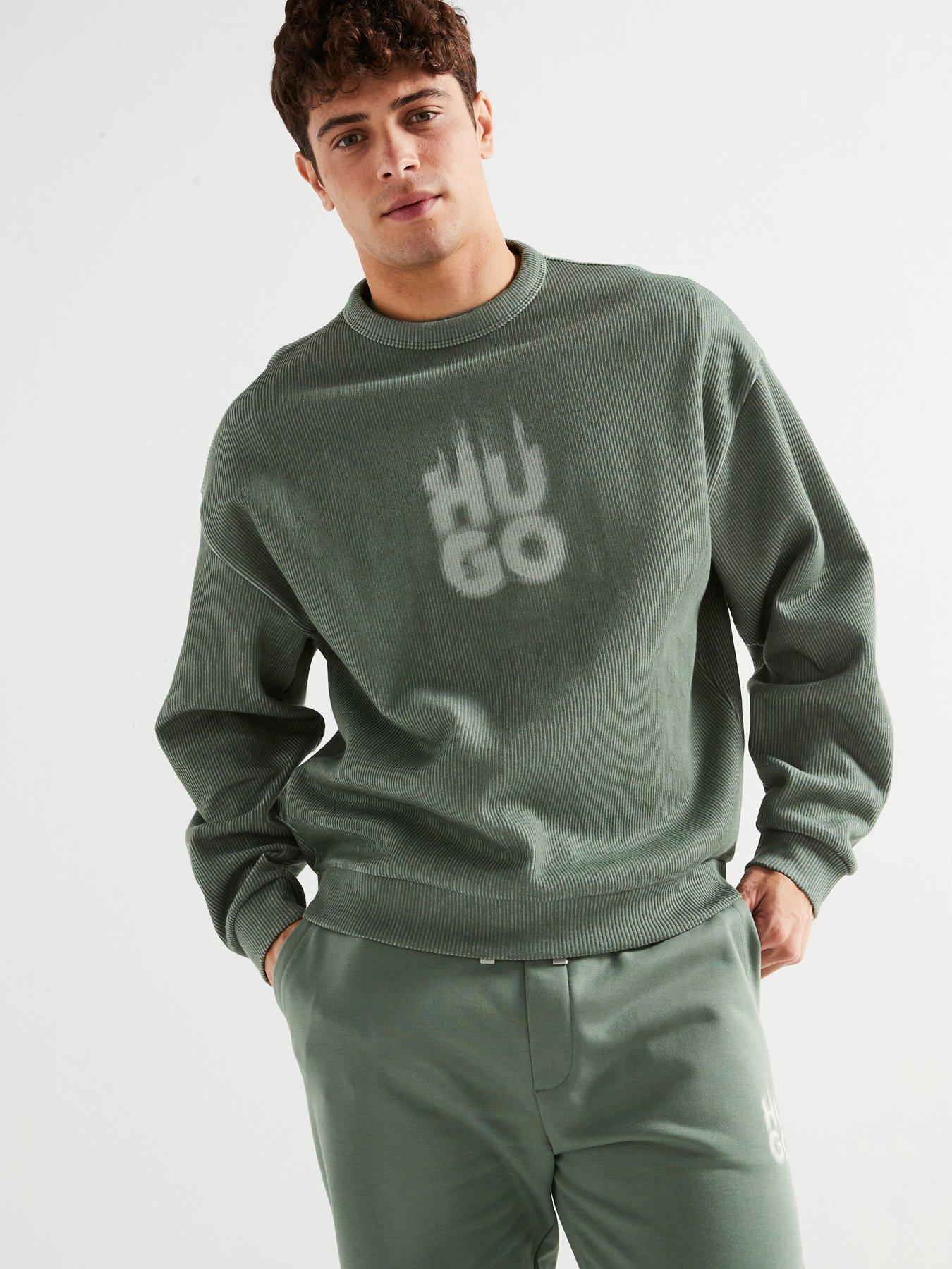 Image 1 of 4 of HUGO Dinkam Oversized Fit Smoky Logo Ribbed Sweatshirt &nbsp;- Green