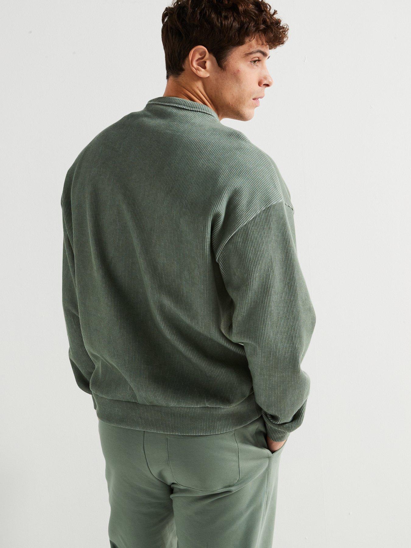 Image 2 of 4 of HUGO Dinkam Oversized Fit Smoky Logo Ribbed Sweatshirt &nbsp;- Green