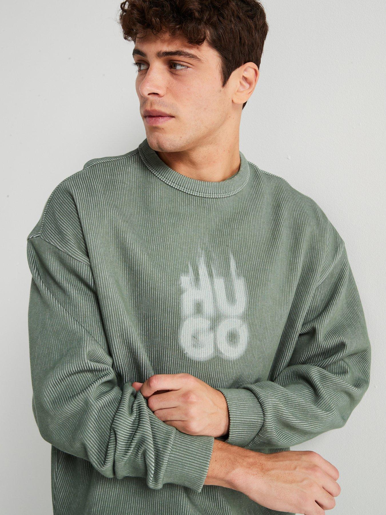 Image 4 of 4 of HUGO Dinkam Oversized Fit Smoky Logo Ribbed Sweatshirt &nbsp;- Green