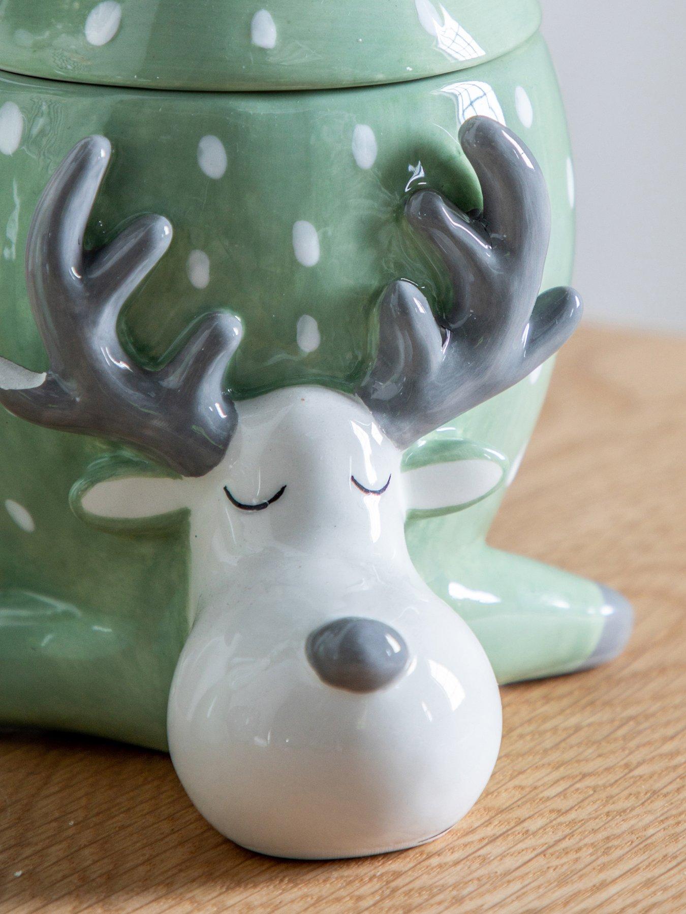 Product photograph of Gallery Reindeer Pot With Lid Green 145x125x175mm from very.co.uk