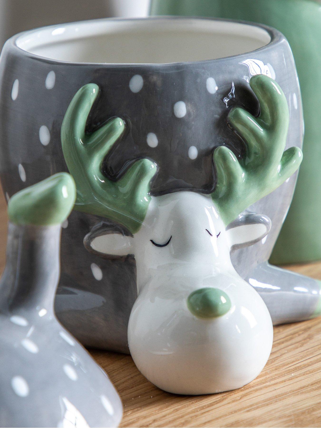 Product photograph of Gallery Reindeer Pot With Lid Grey 145x125x175mm from very.co.uk