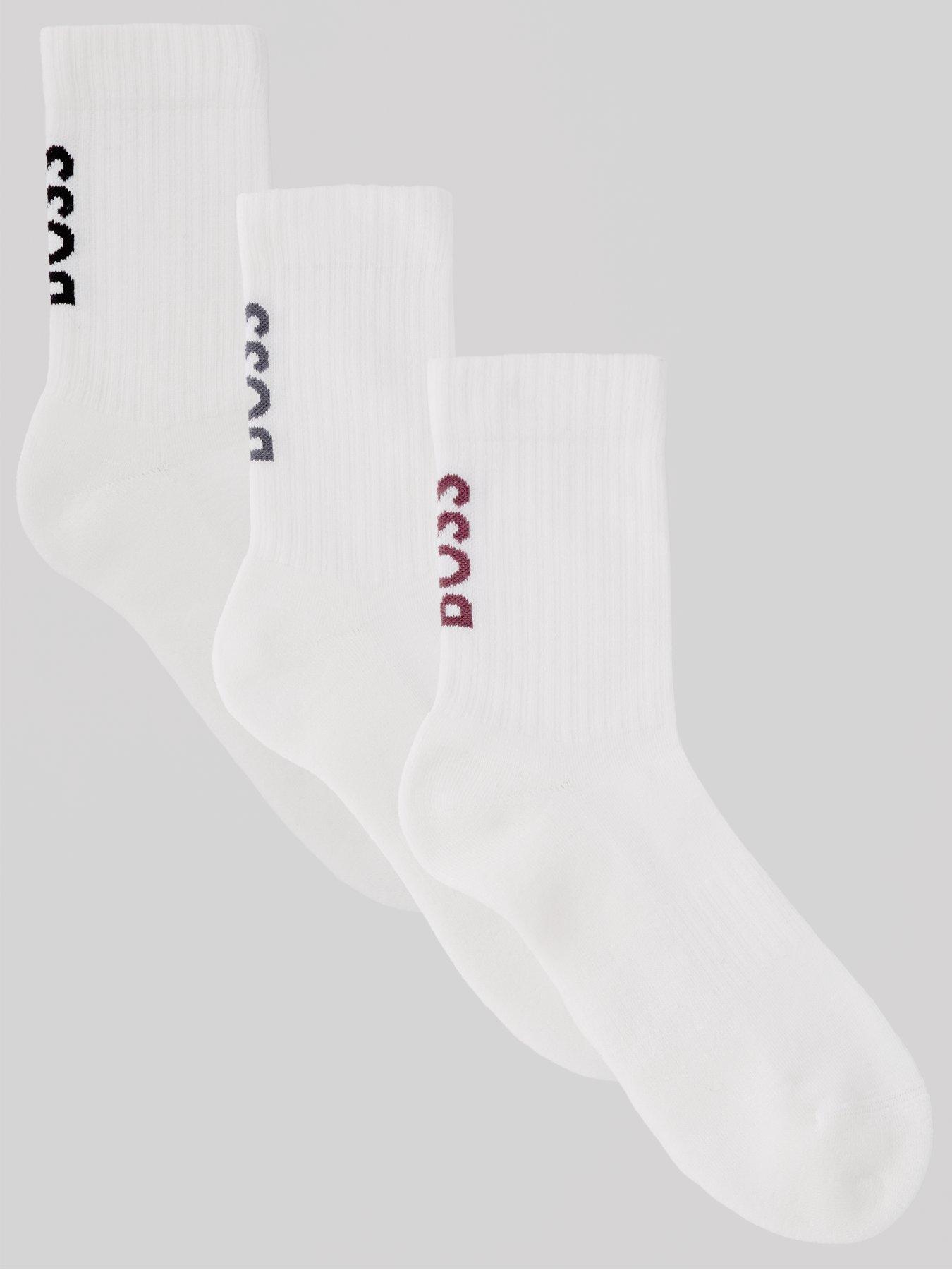 BOSS 3 Pack of QS Sports Rib Bamboo Logo Crew Socks- White | Very