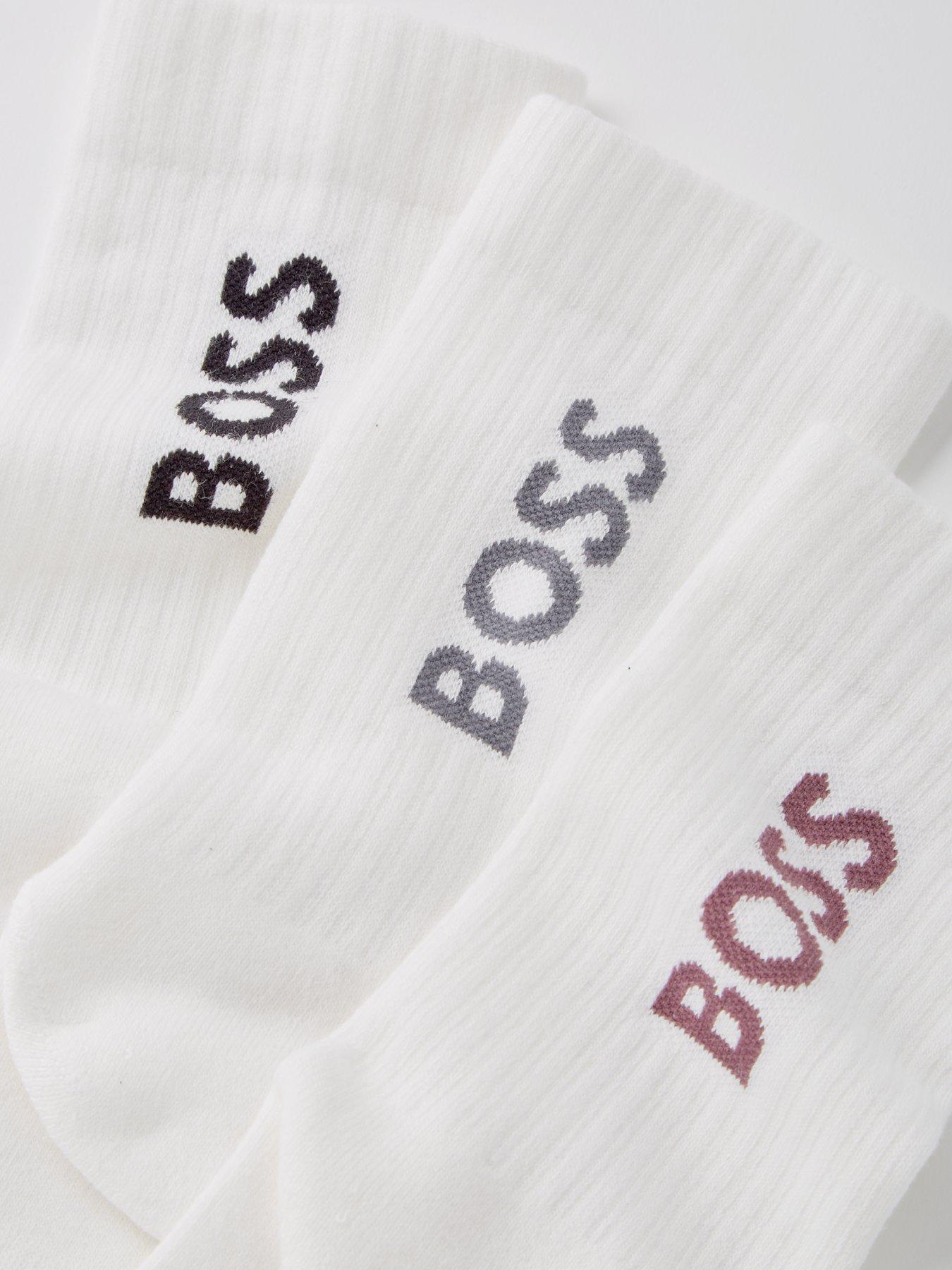 BOSS 3 Pack of QS Sports Rib Bamboo Logo Crew Socks- White | Very