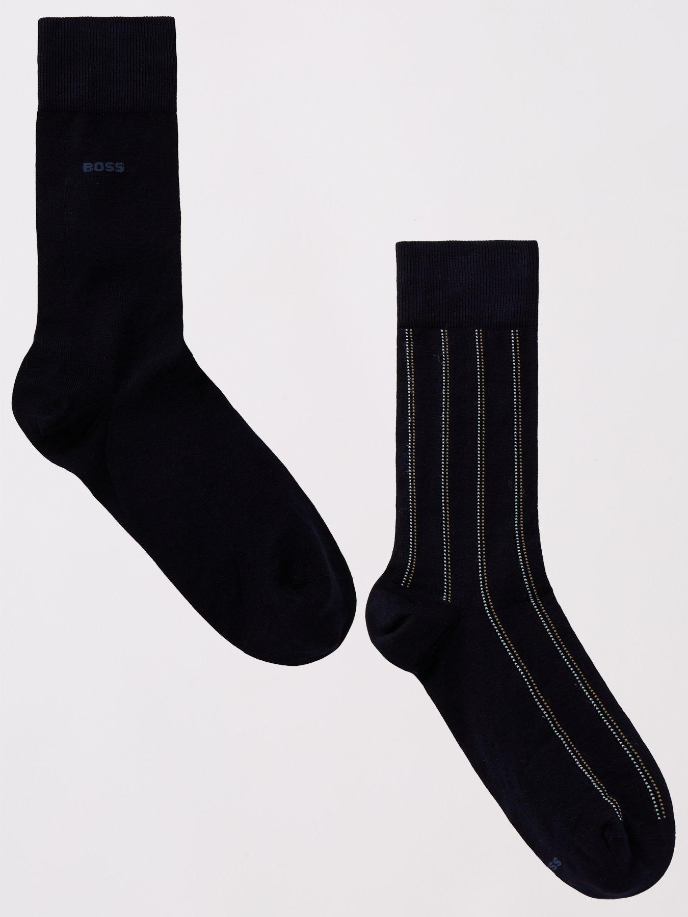 undefined 2 Pack of Micro Corporate Stripe Crew Socks - Navy