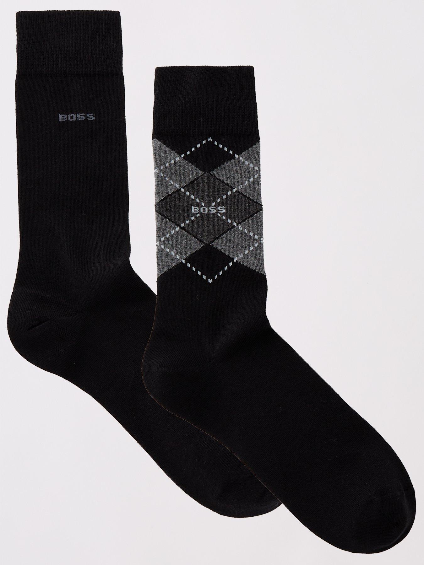 Image 1 of 3 of BOSS 2 Pack of Argyle Crew Socks- Black