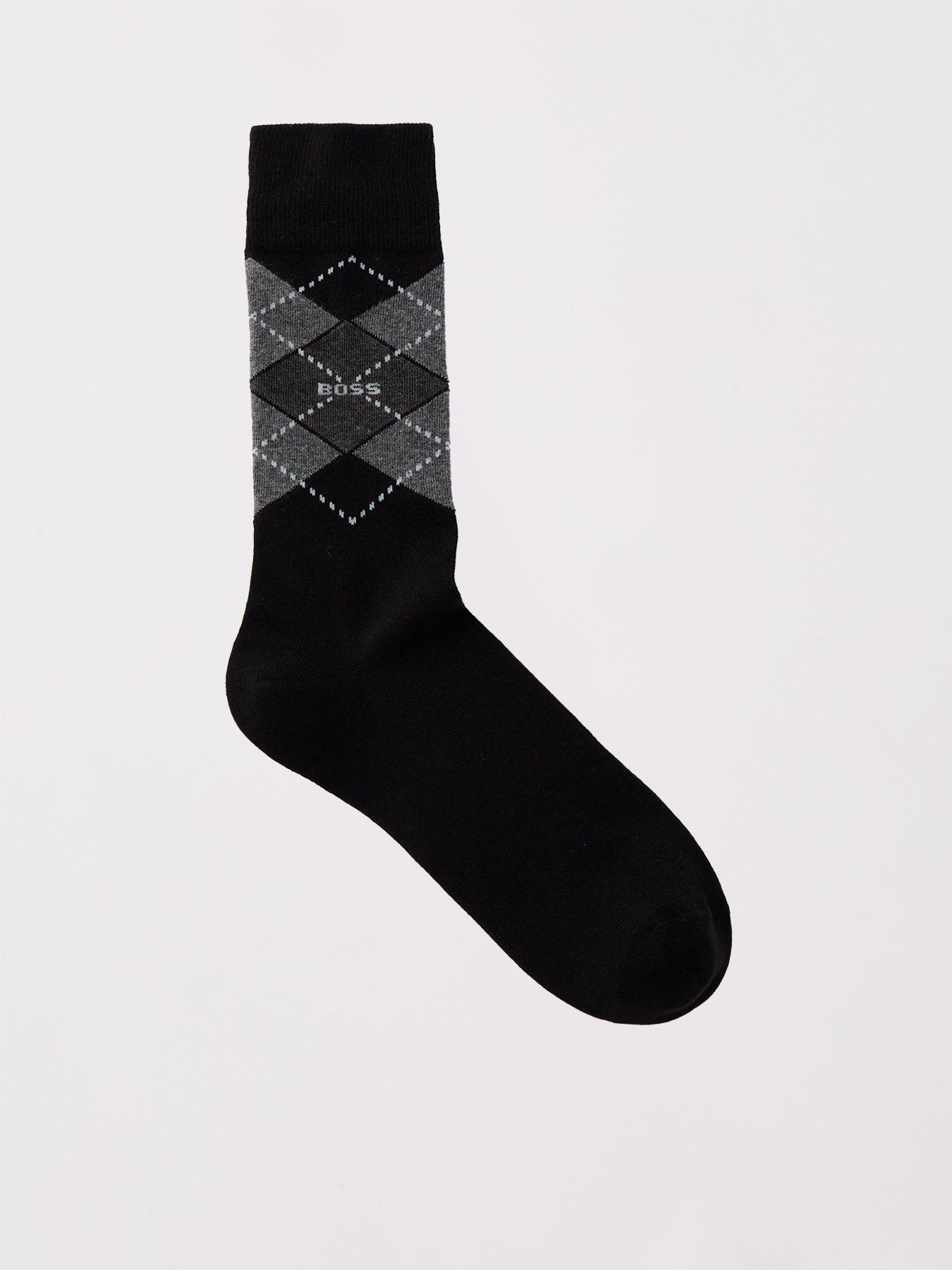 Image 2 of 3 of BOSS 2 Pack of Argyle Crew Socks- Black