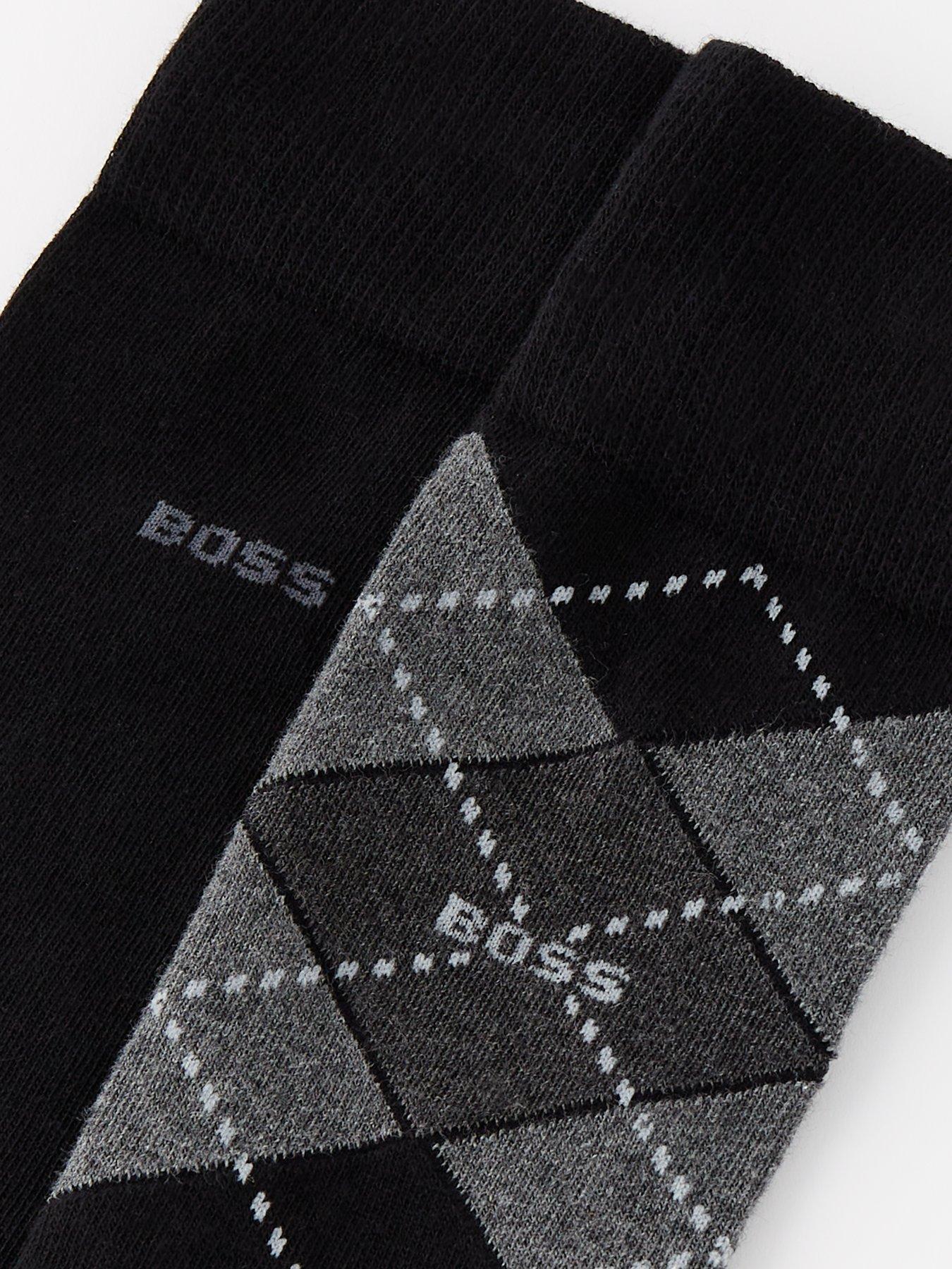 Image 3 of 3 of BOSS 2 Pack of Argyle Crew Socks- Black