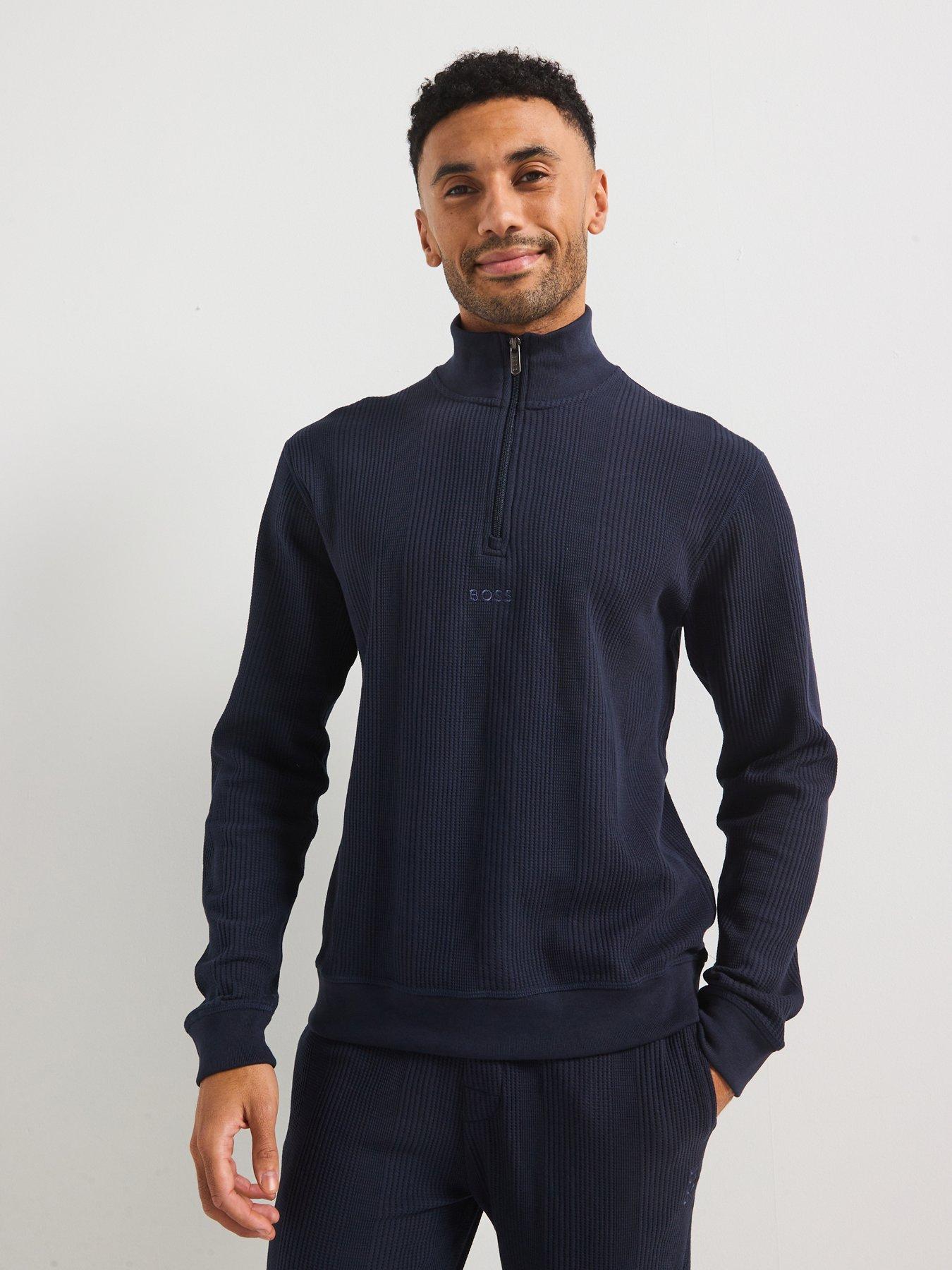 undefined Structure Regular Fit Heavy Waffle 1/4 Zip Loungewear Sweat-navy