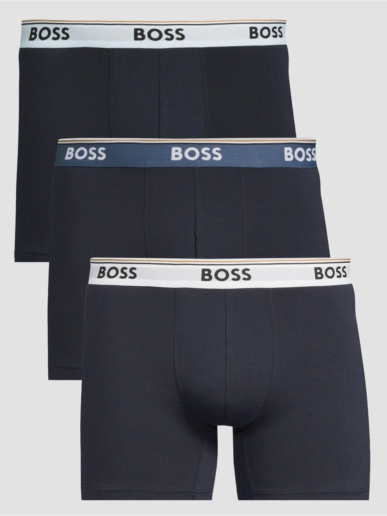 BOSS 3 Pack Power Boxer Briefs (Blues/Multi Waitband) - Navy