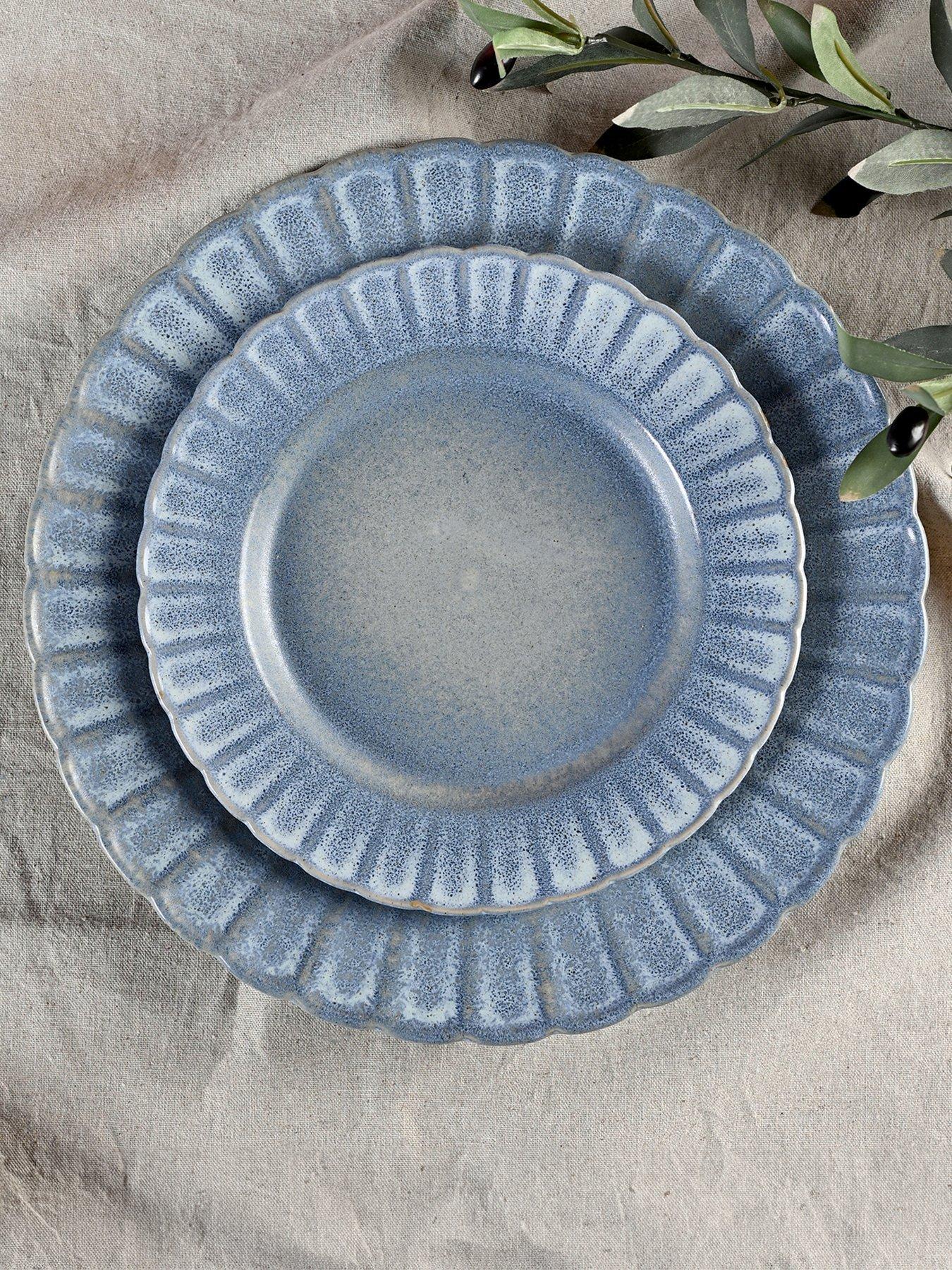 Product photograph of Hestia Scalloped Set Of 4 Dinner Plates - Blue from very.co.uk