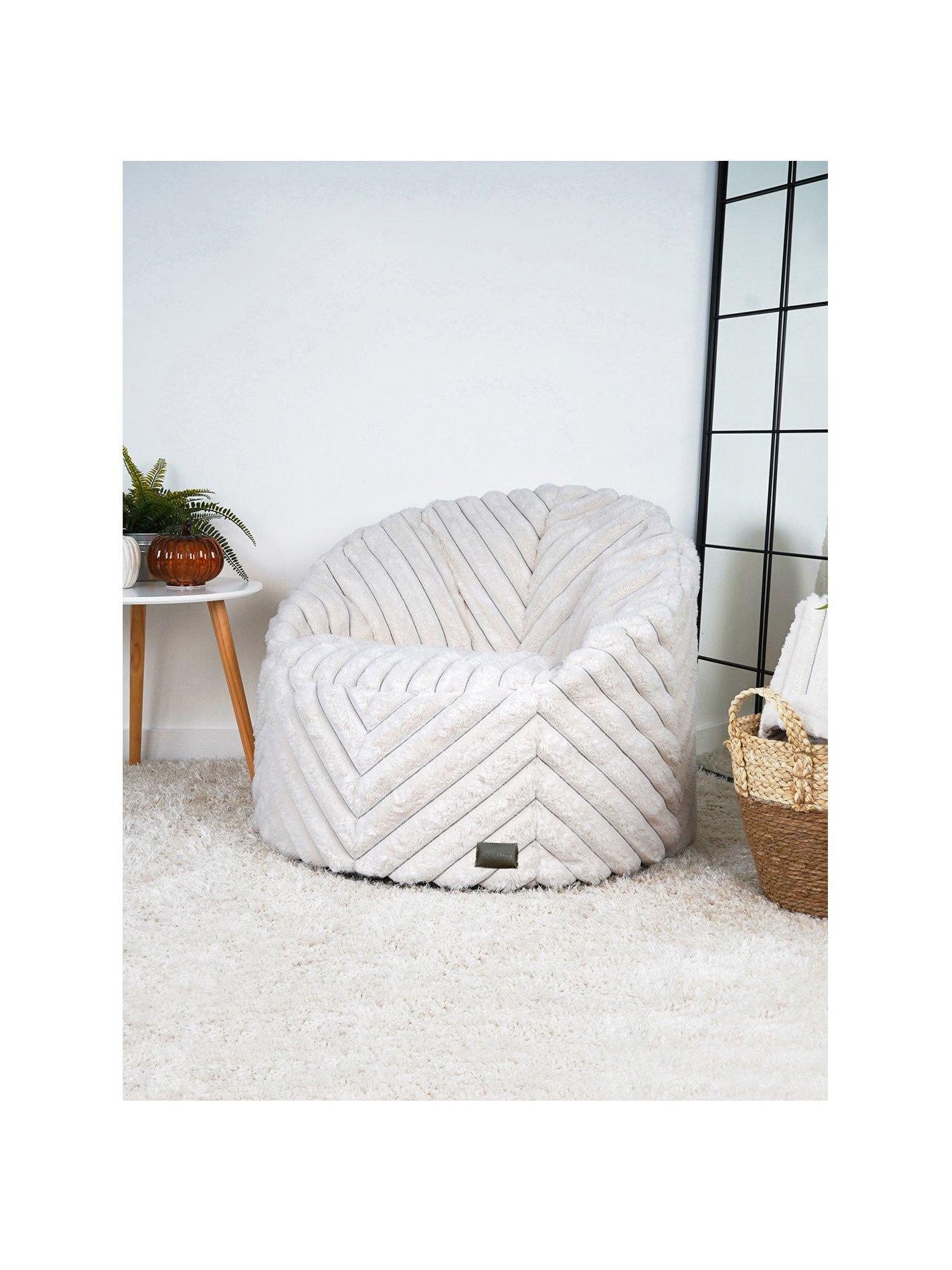 undefined Ribbed Faux Fur Beanbag Chair- Ivory