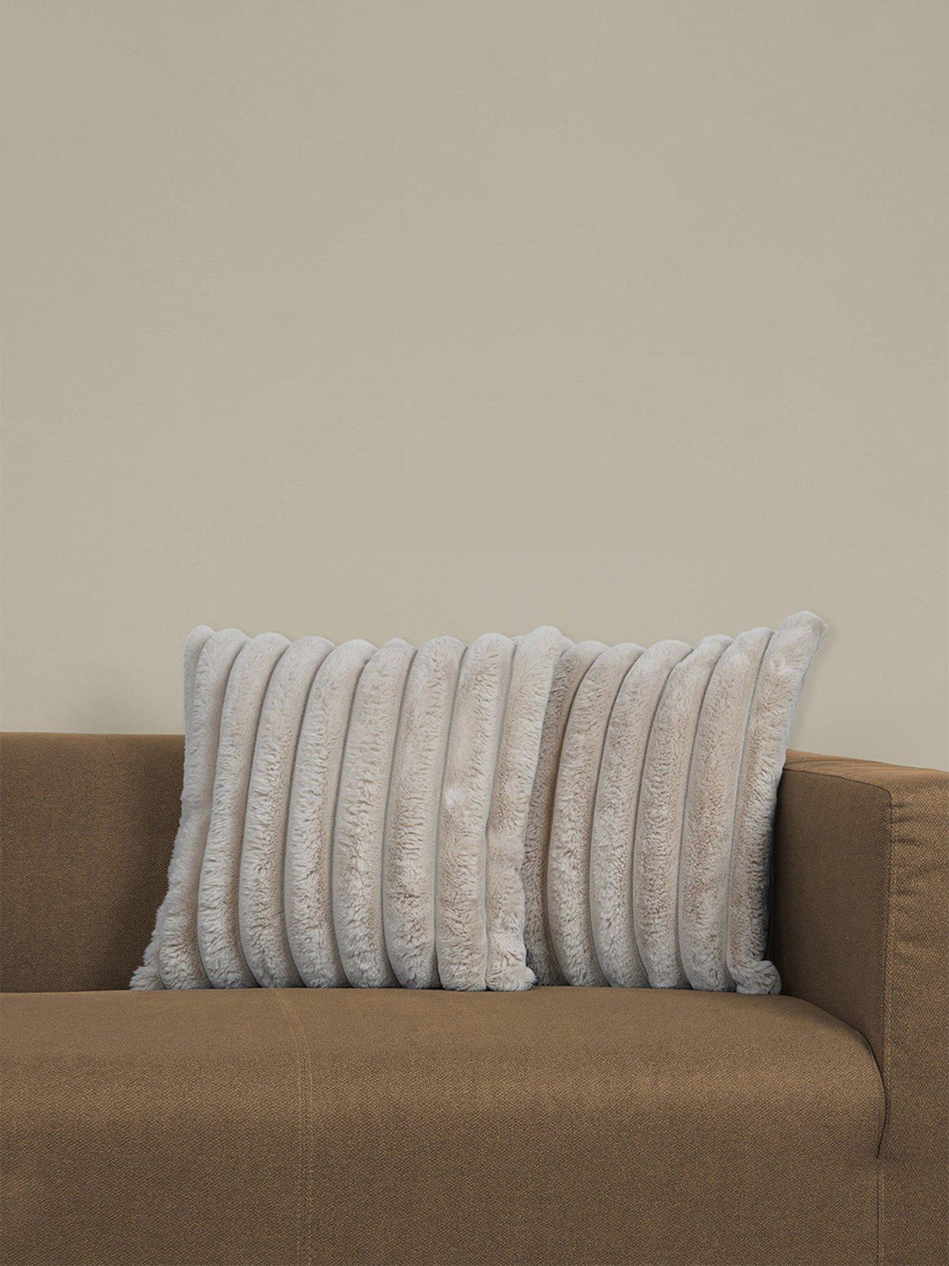 Product photograph of Rucomfy Ribbed Faux Fur 45cmx45cm Cushion- Linen from very.co.uk