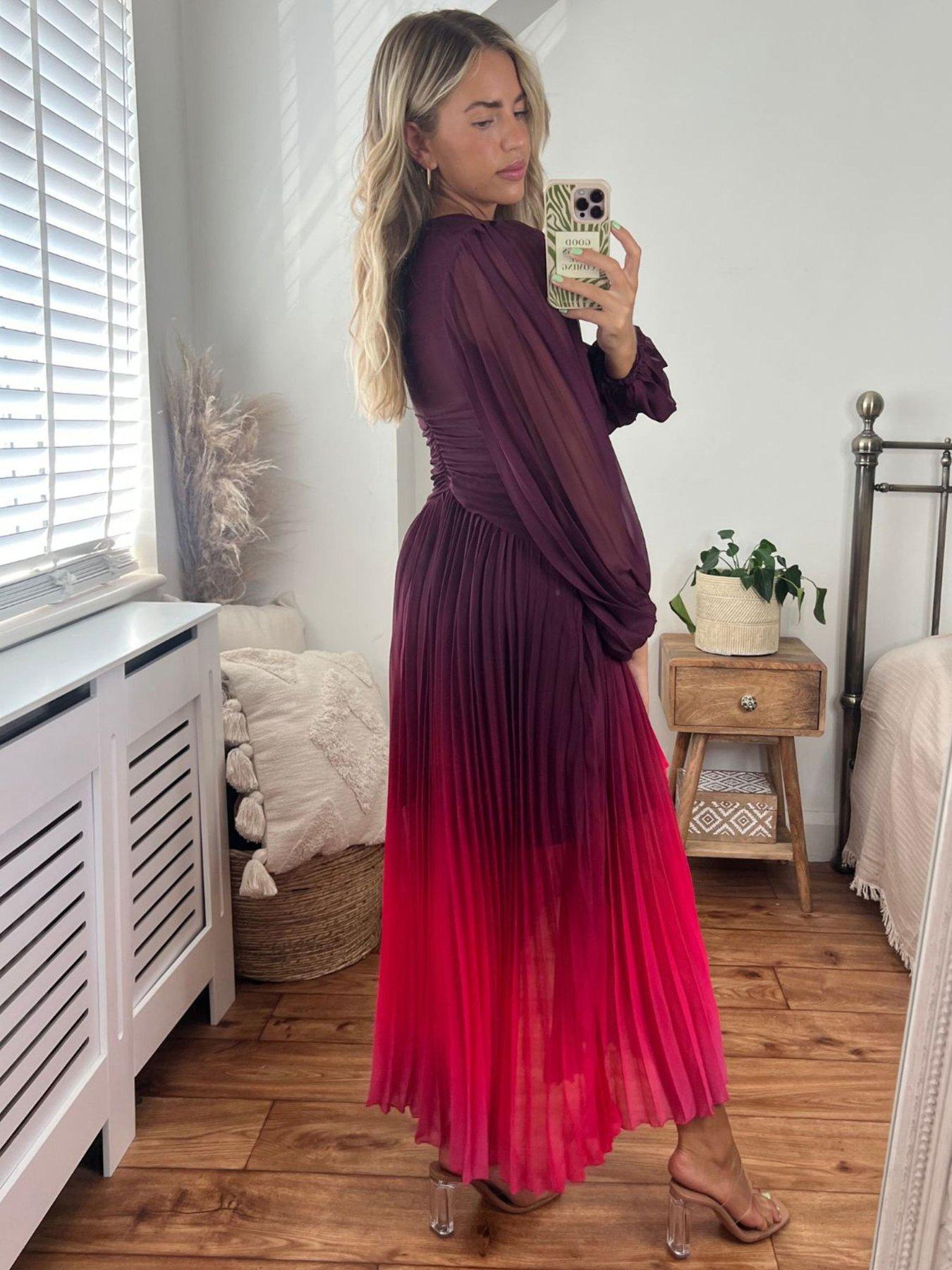 Pleated ombre shops maxi dress