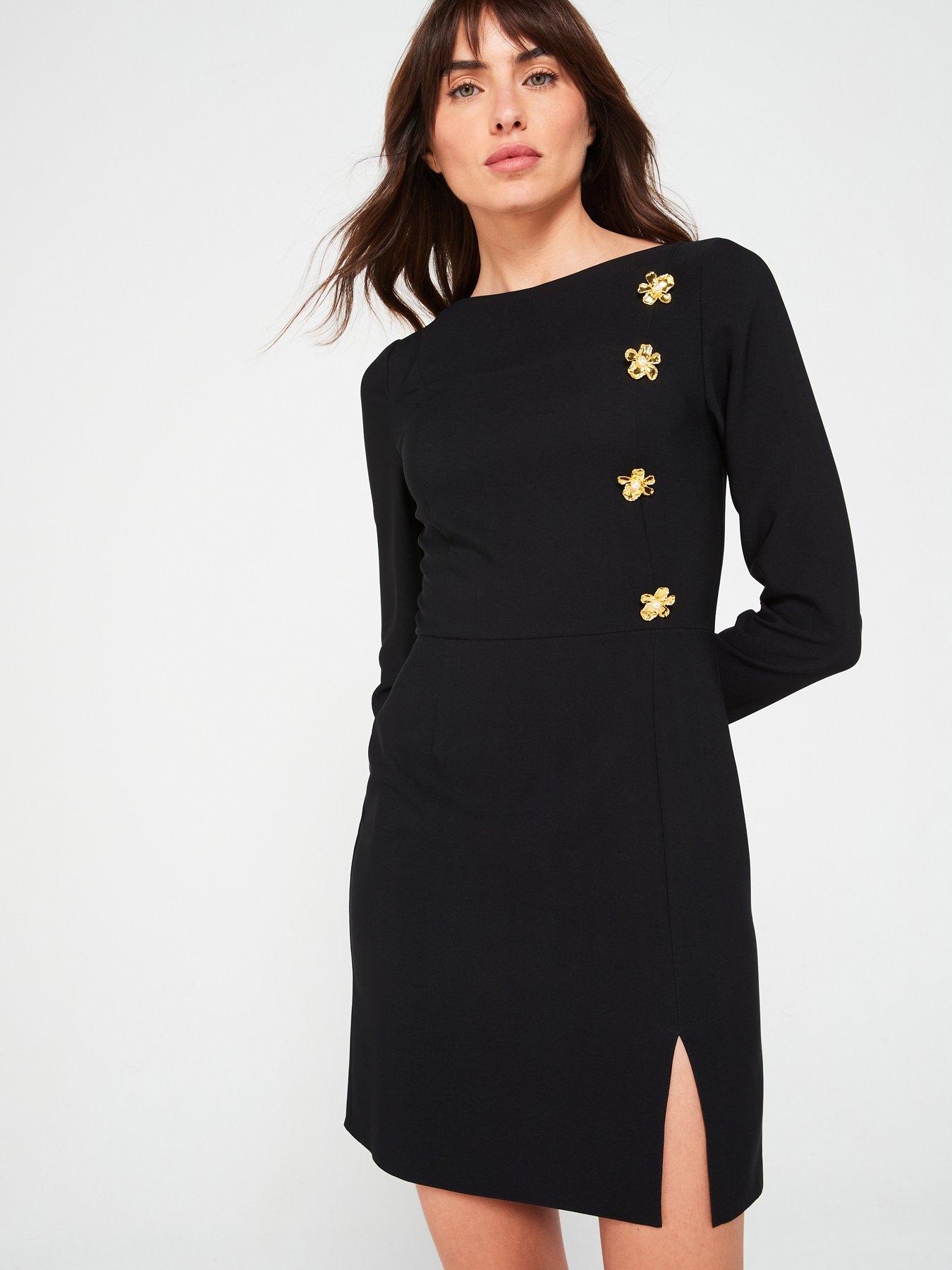undefined Flower Trim Mini Dress - Black