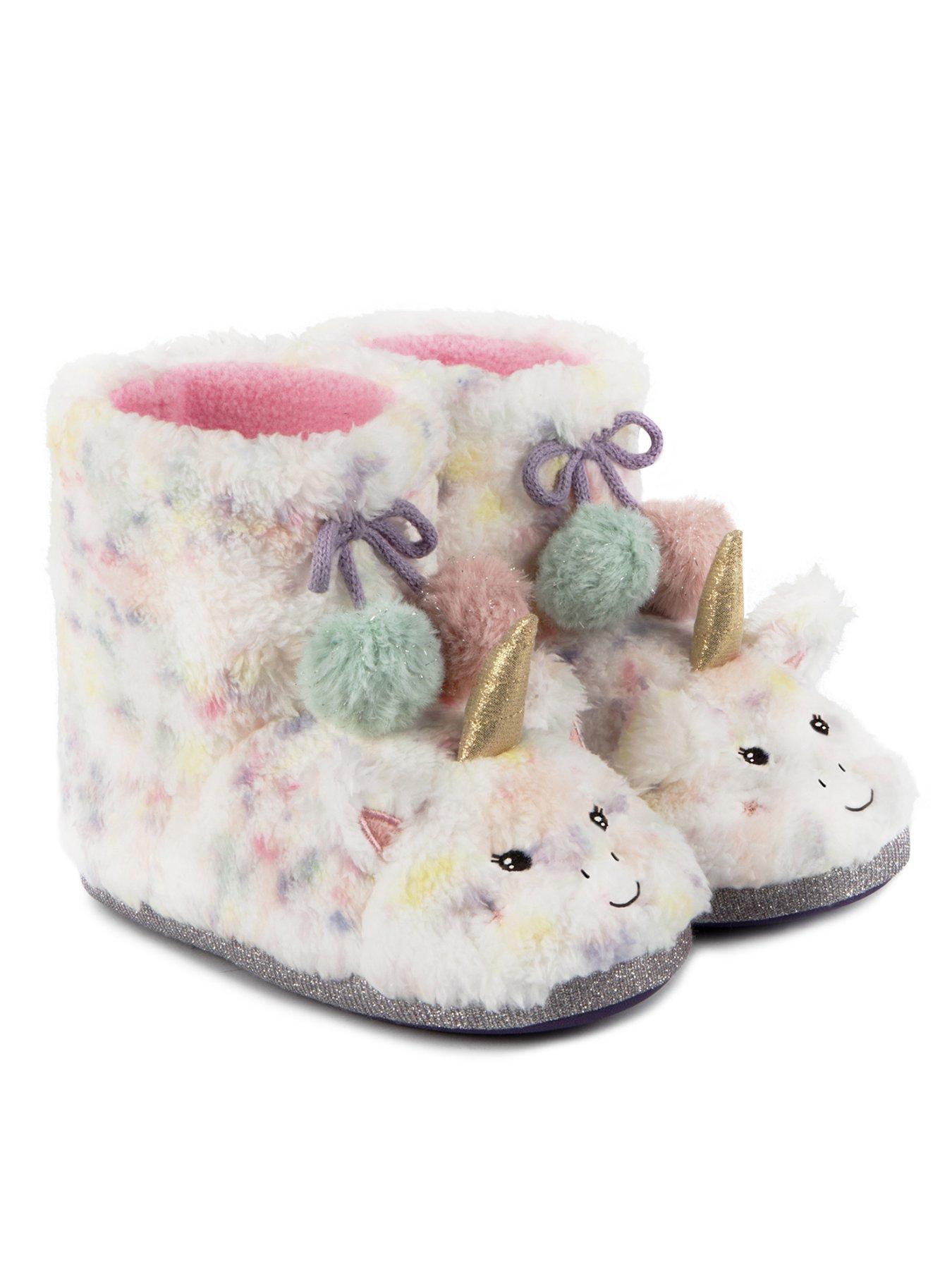 TOTES Kids Multi Faux Fur Boot Slippers, White, Size 7-8 Younger