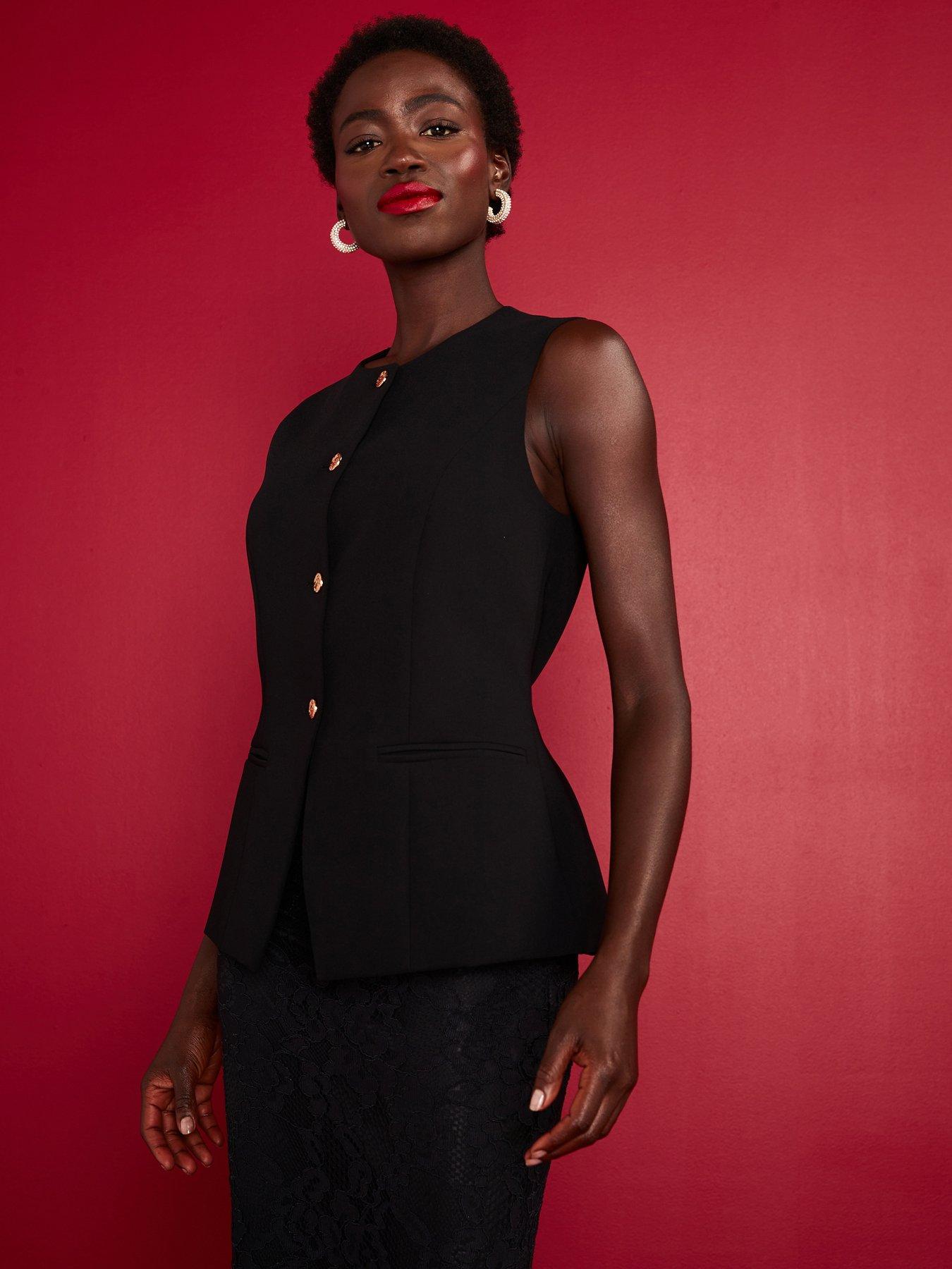 undefined Round Neck Longline Waistcoat - Black