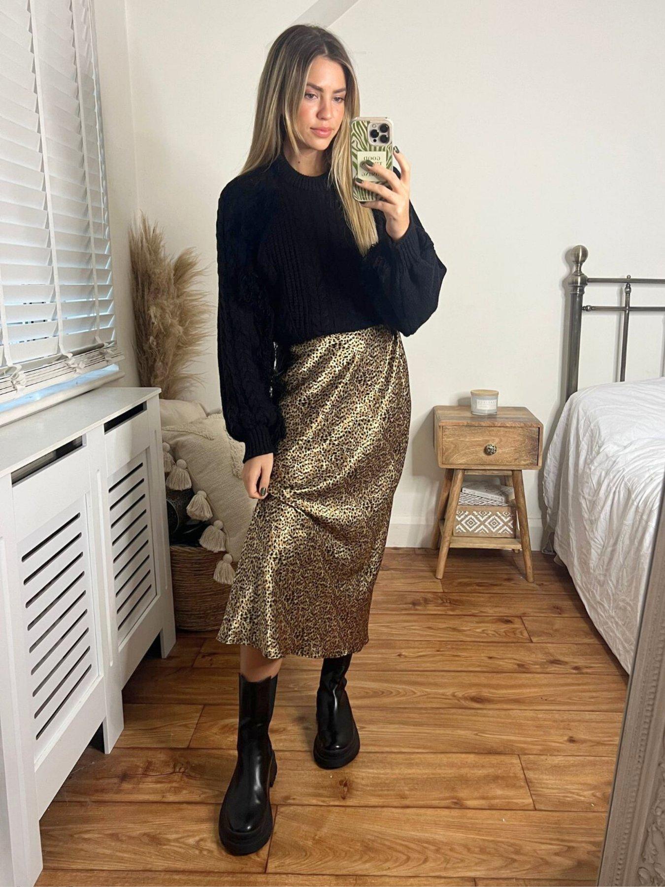 Style Cheat Leopard Print Satin Midi Skirt Multi Very