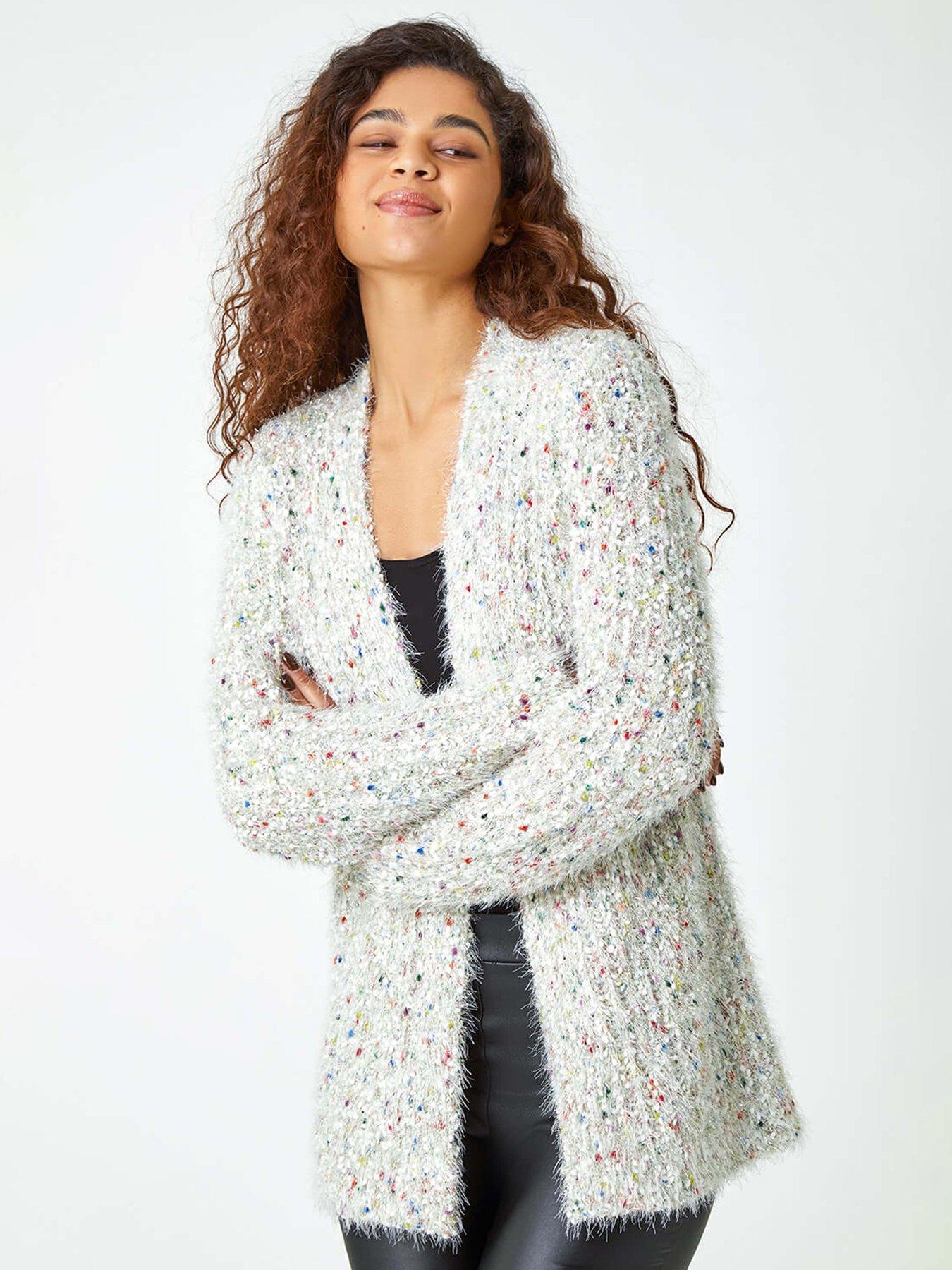 undefined Fluffy Sparkle Cardigan - Natural