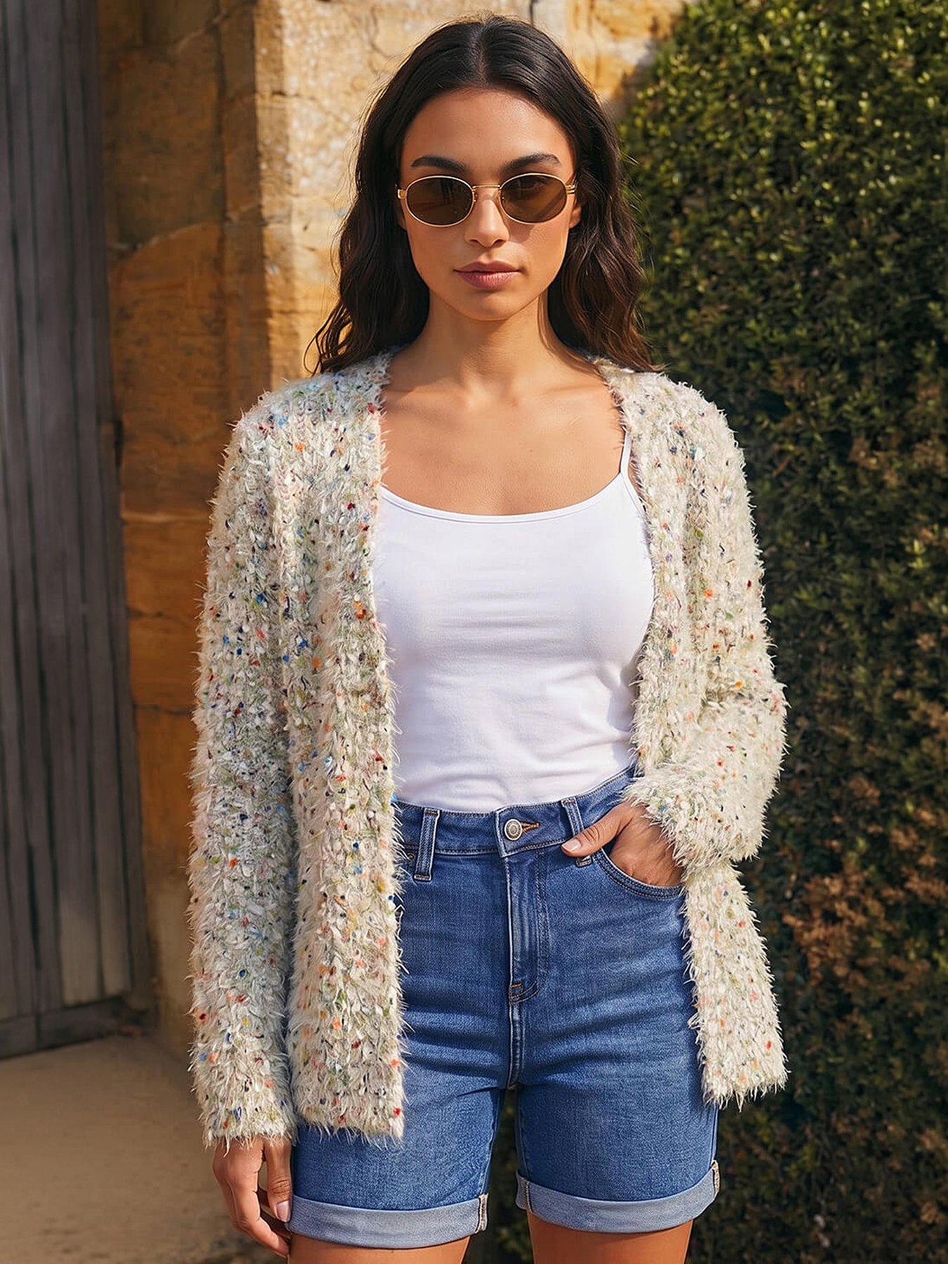 Roman Fluffy Sparkle Cardigan - Natural