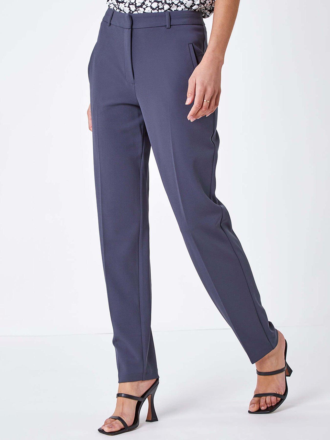 undefined Long Straight Leg Stretch Trouser - Dark Grey