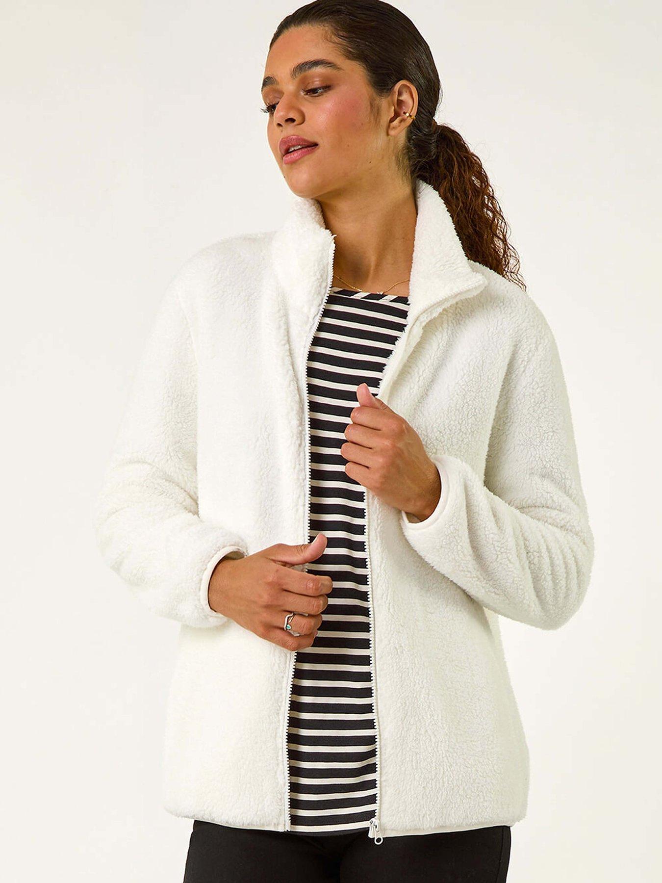 White sherpa zip up jacket deals