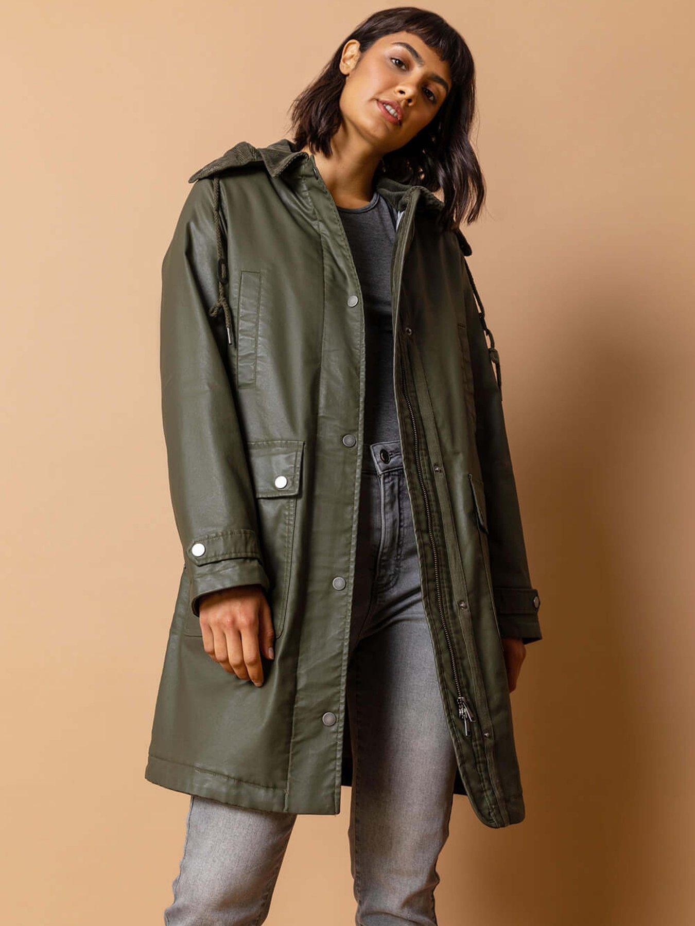 Roman Waxed Longline Hooded Coat - Khaki
