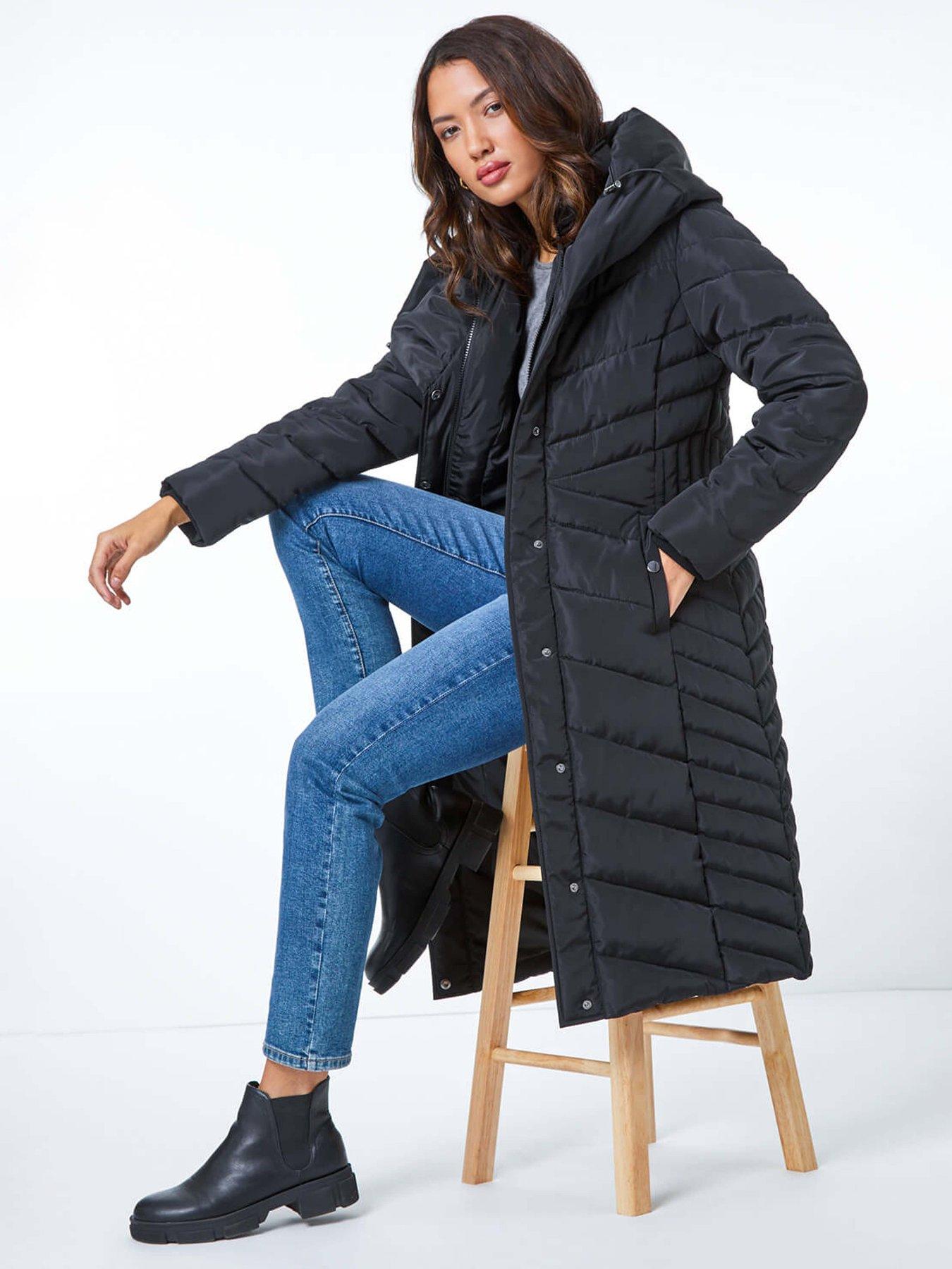 Roman Hooded Quilted Coat - Black