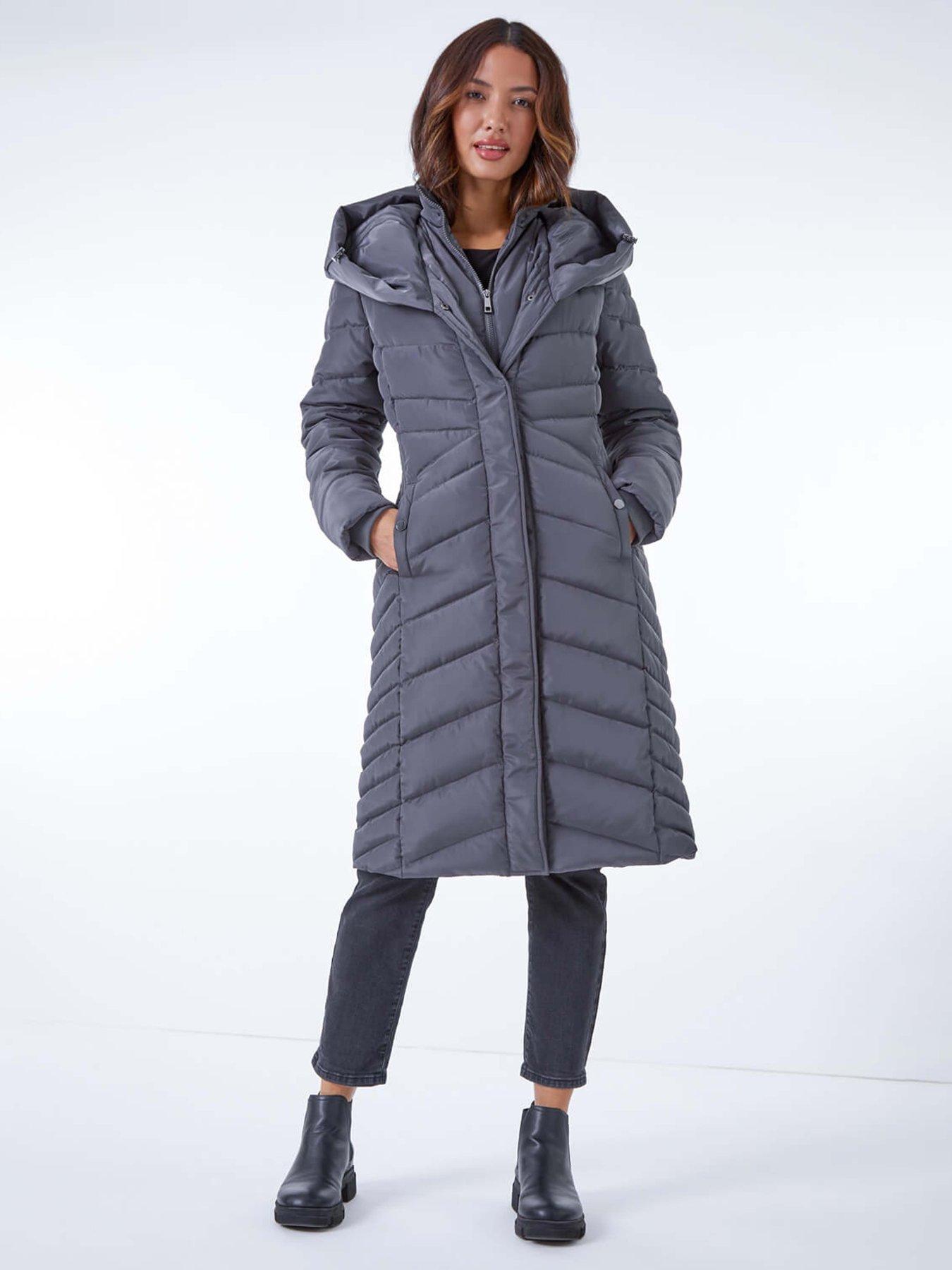 undefined Hooded Quilted Coat - Charcoal
