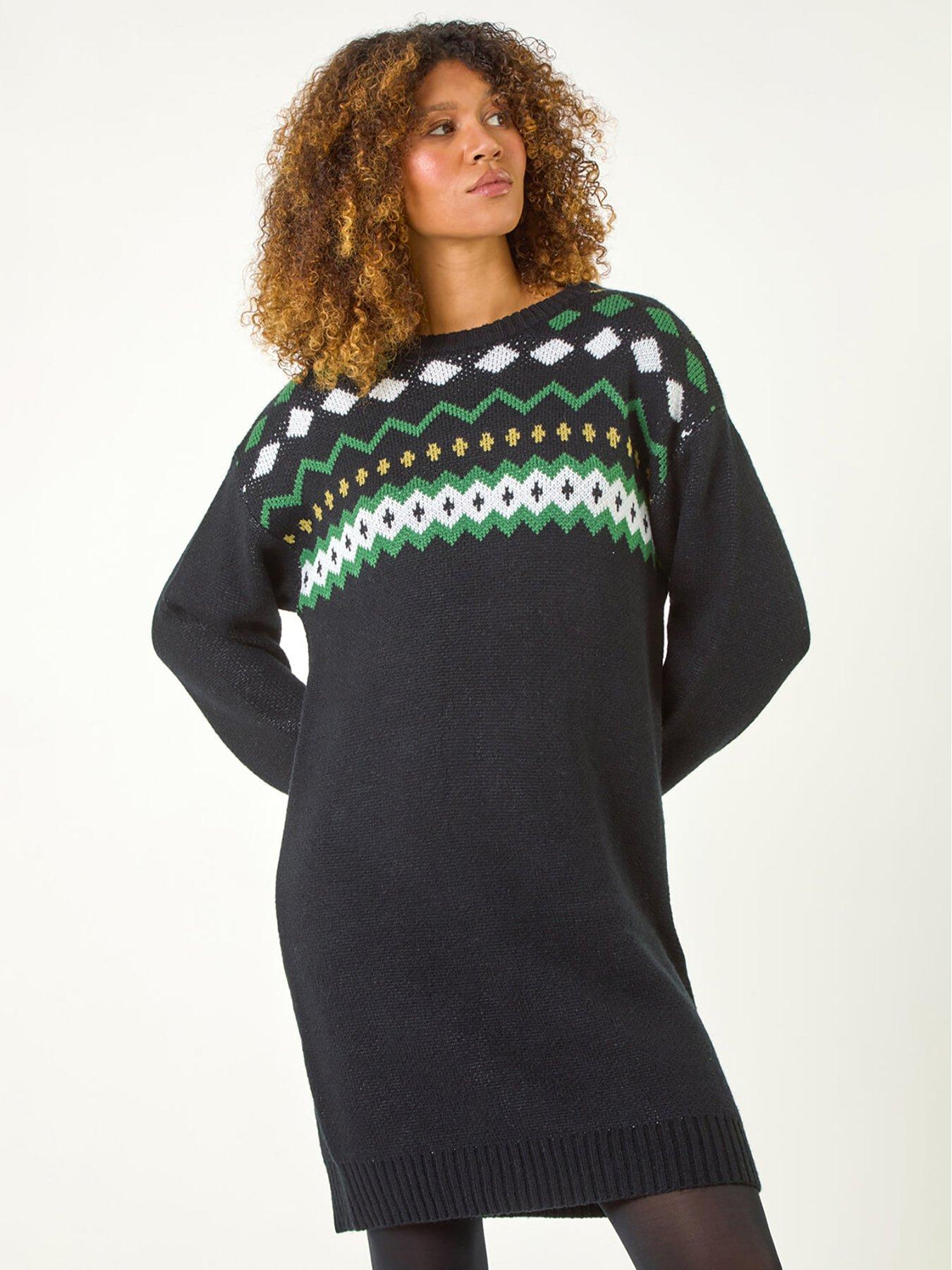 Roman Nordic Print Knitted Jumper Dress - Black