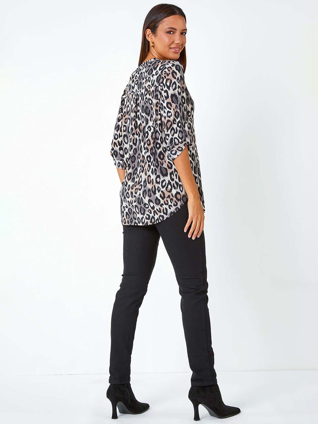 Image 2 of 4 of Roman Animal Print Stretch Blouse - Taupe