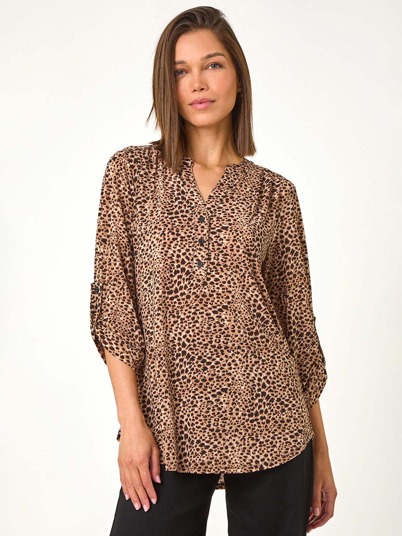 undefined Animal Print Stretch Blouse - Beige