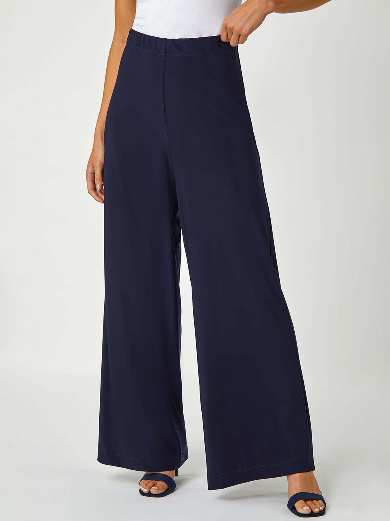 undefined Petite Wide Leg Stretch Trouser - Navy