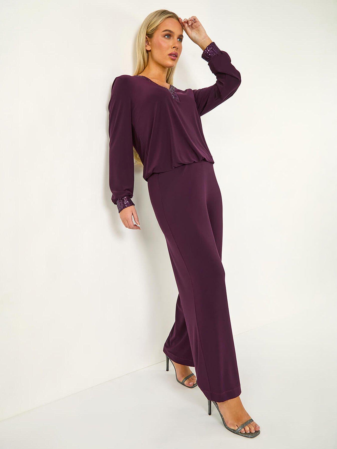 Roman Petite Wide Leg Stretch Trouser, Purple, Size 12P, Women