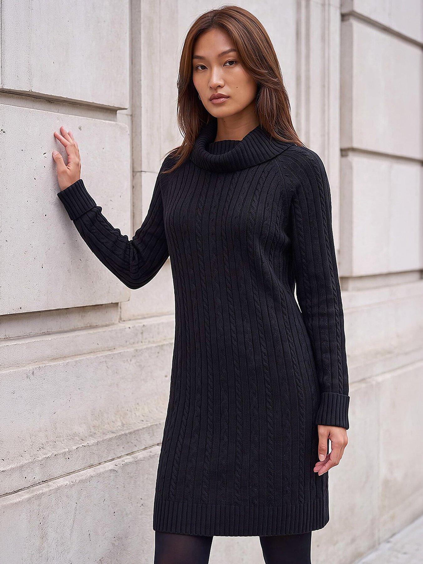 Roman Women's Black Roll Neck Knitted Jumper Dress In Size 14 - Image 2