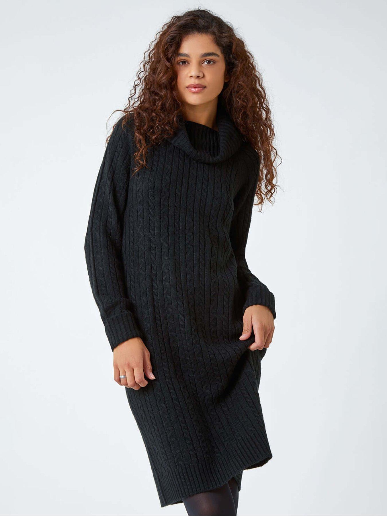 Roman Roll Neck Knitted Jumper Dress Black Very