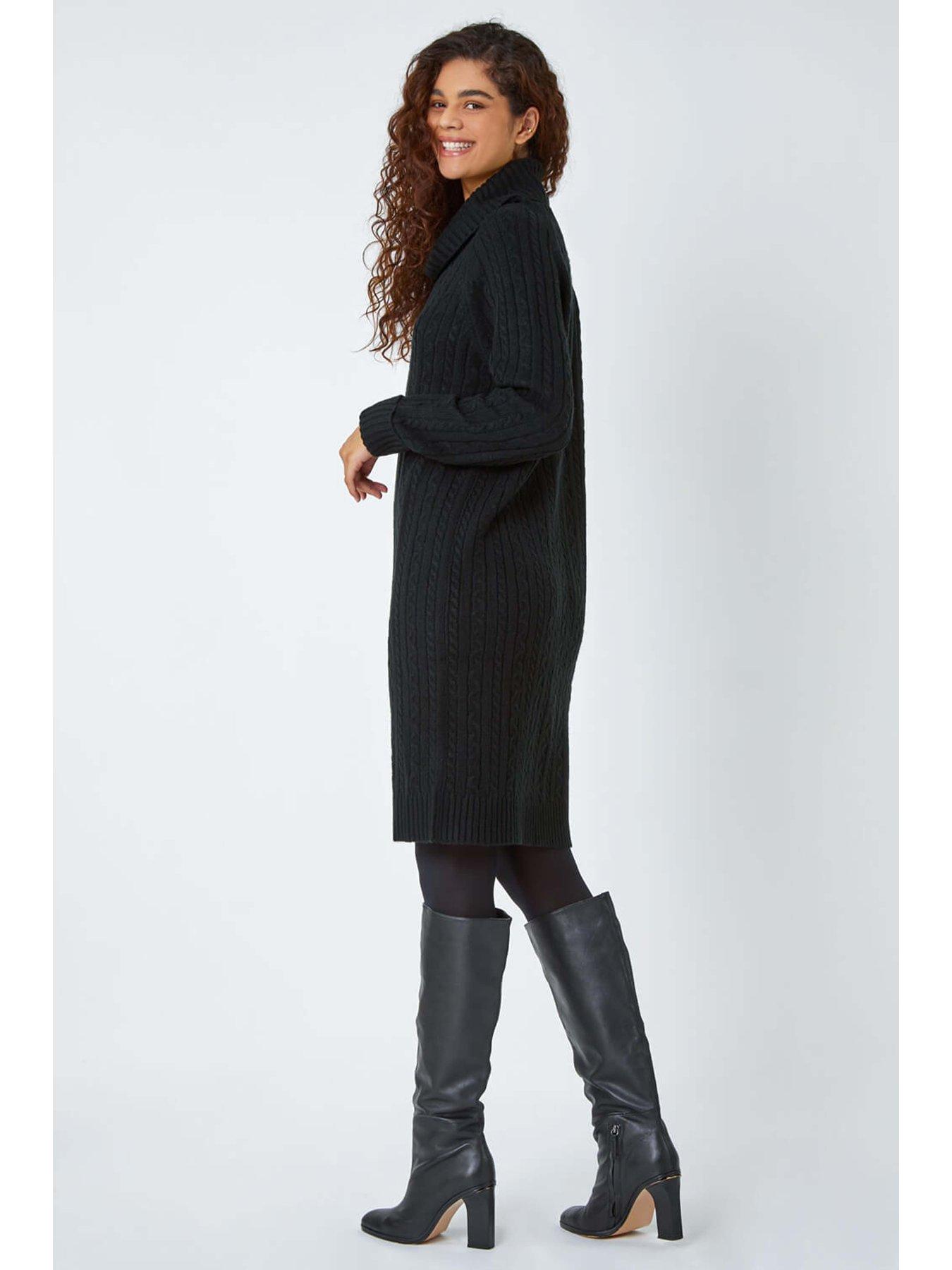 Jumper Dress Longline Black Polo Neck Jumper Roman Roll Neck Knitted Jumper  Dress Black Very