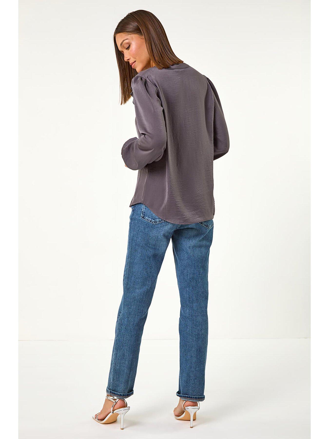 Roman Satin Ruffle Neck Blouse - Grey | Very