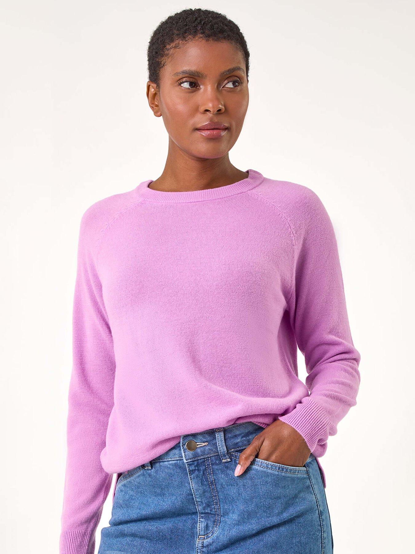 Roman Plain Soft Crew Neck Jumper, Purple, Size 20, Women