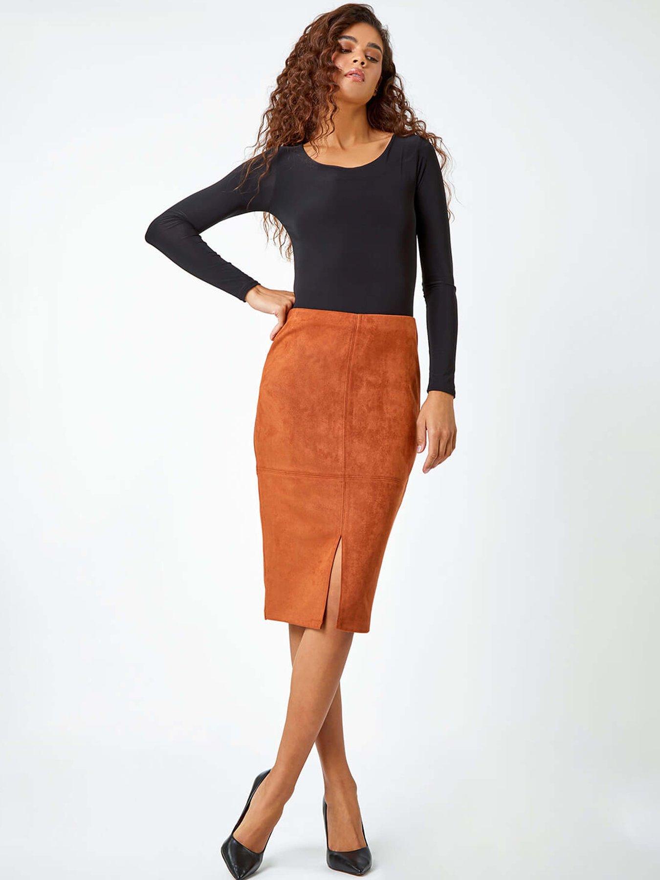 Roman Suedette Pencil Stretch Skirt Tan Very