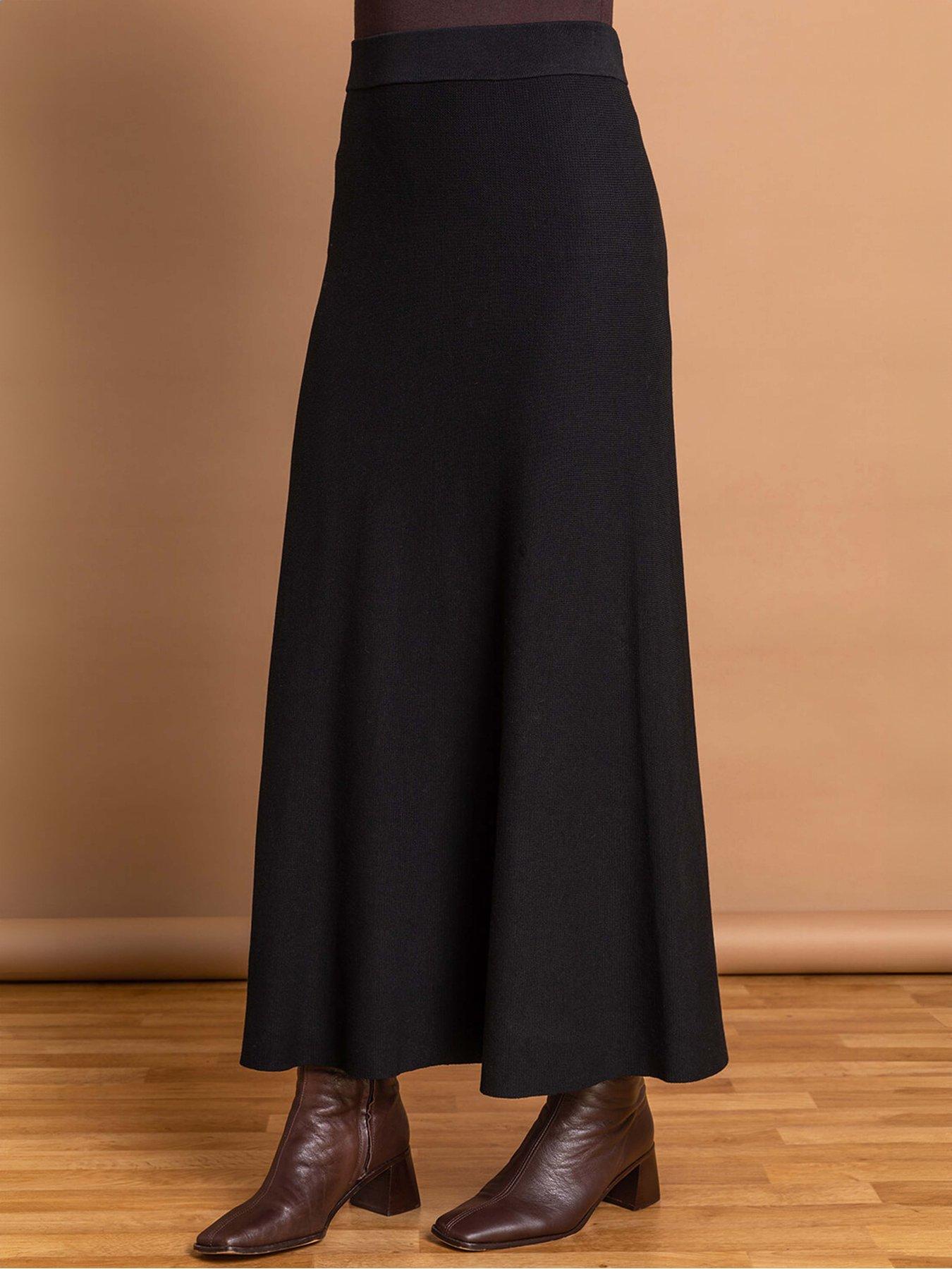 undefined Plain Knitted A Line Midi Skirt - Black