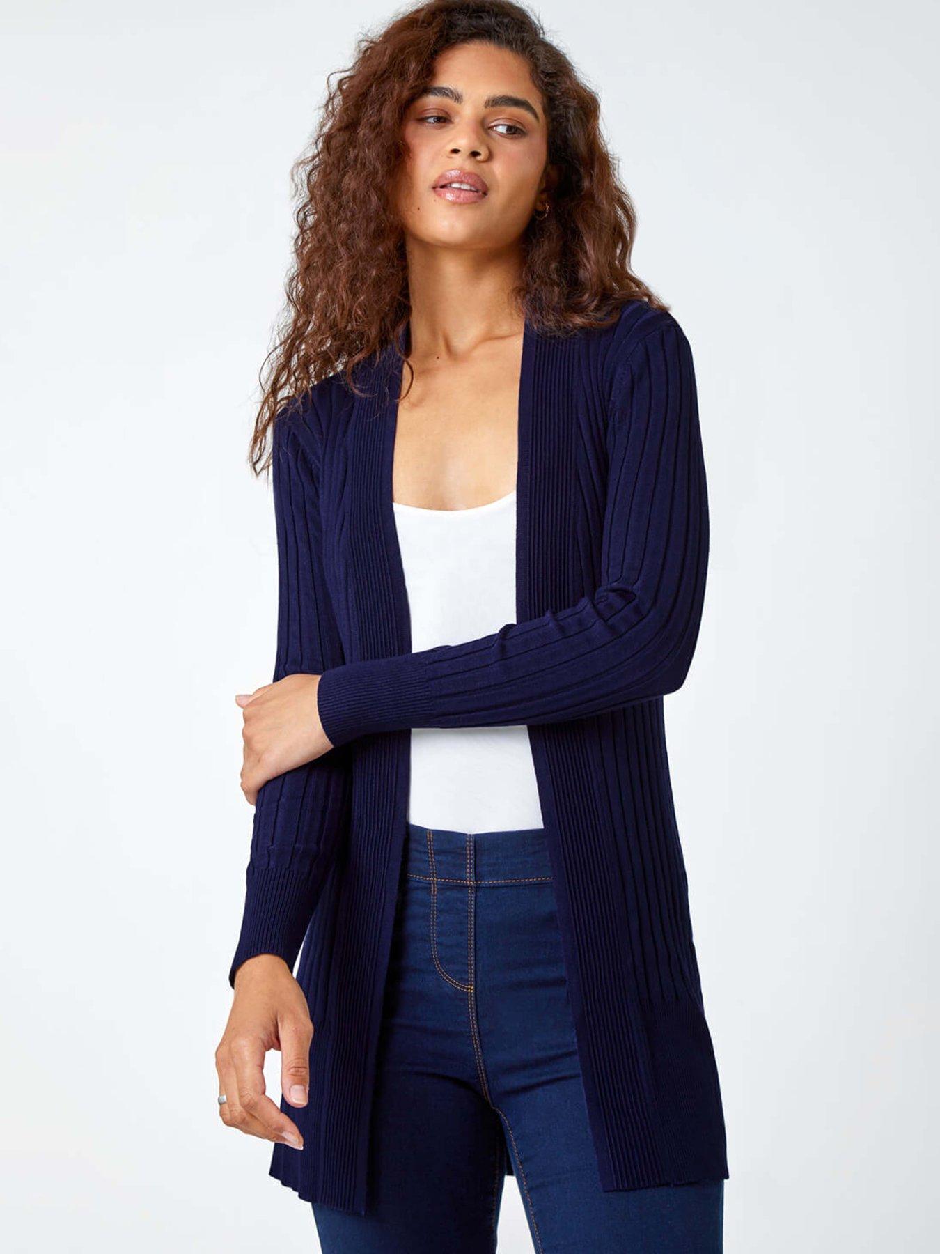 undefined Longline Stretch Ribbed Cardigan - Midnight Blue