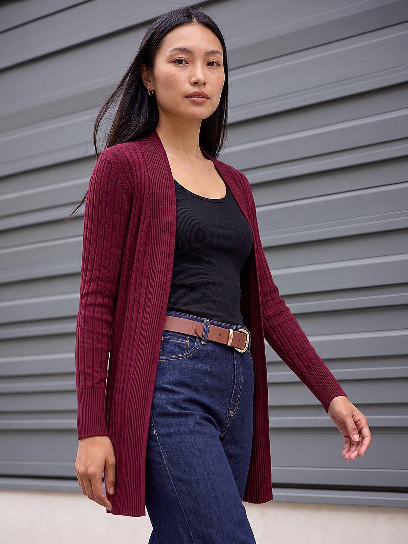 Roman Longline Stretch Ribbed Cardigan, Purple, Size 10, Women - Image 4