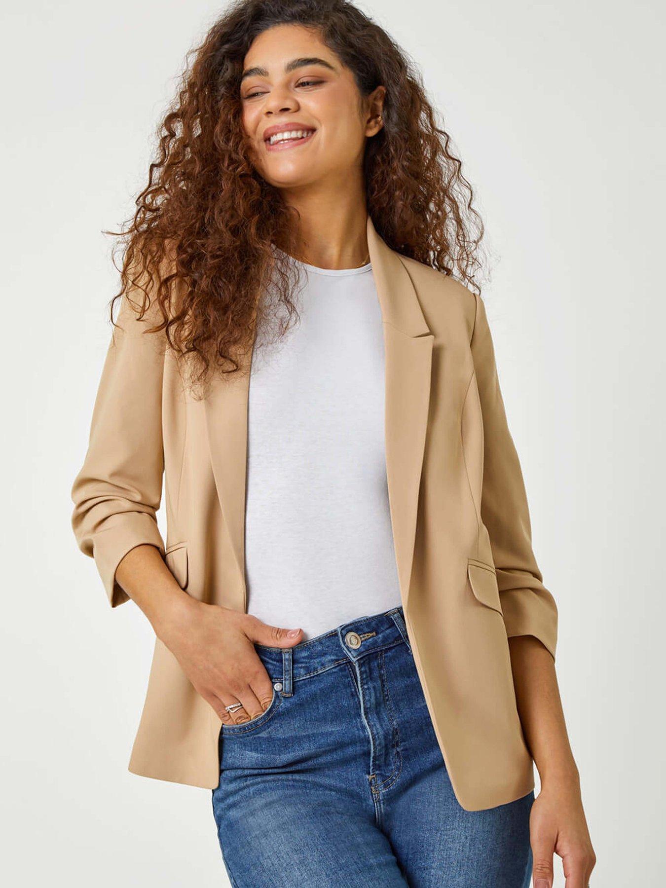 Roman Ruched 3/4 Sleeve Stretch Blazer Natural Very