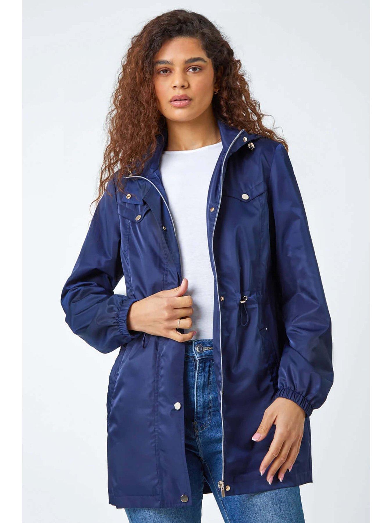 Image 4 of 5 of Roman Shower Resistant Longline Jacket - Navy