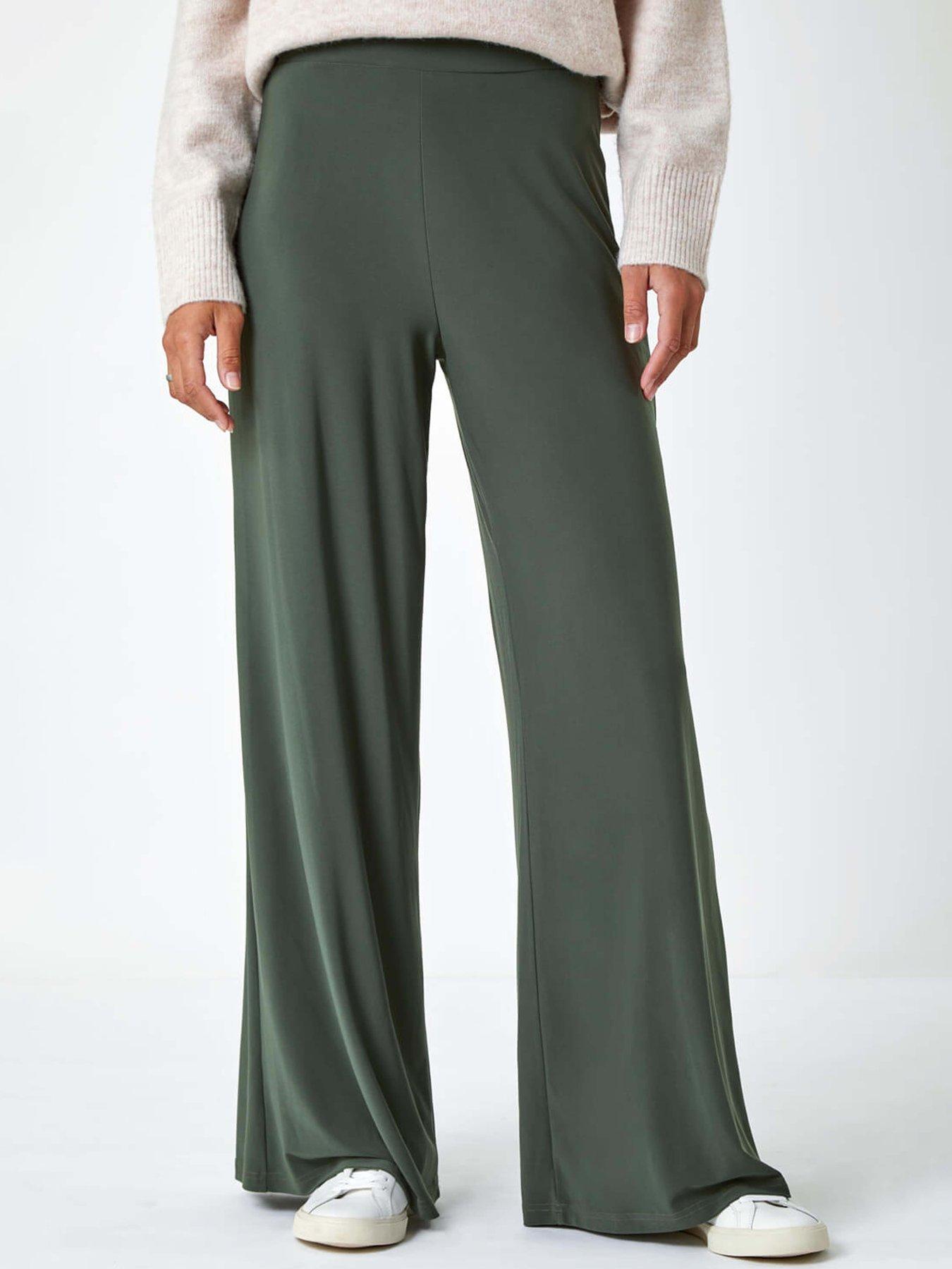 Image of Roman Wide Leg Stretch Trousers - Khaki