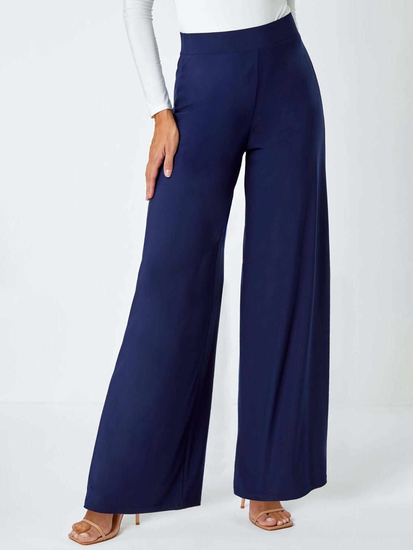 undefined Wide Leg Stretch Trousers - Navy