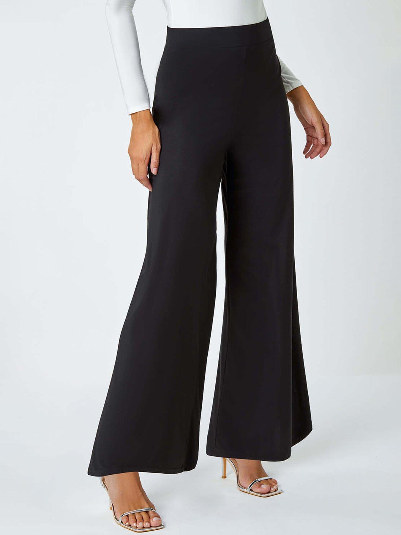 undefined Wide Leg Stretch Trousers - Black