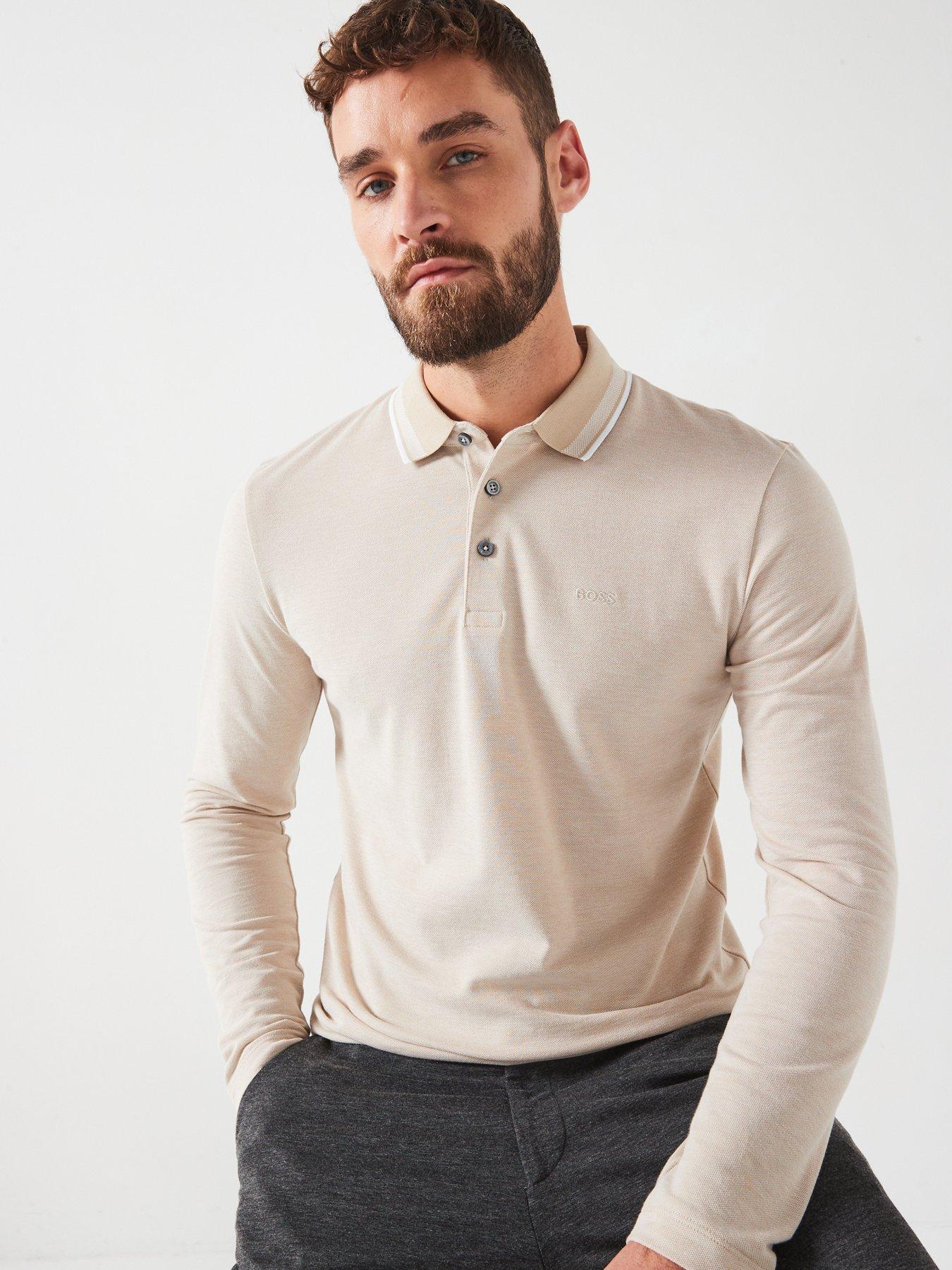 undefined H-Pittman 141 Regular Fit Tipping Logo Oxford Long Sleeve Polo Shirt - Beige