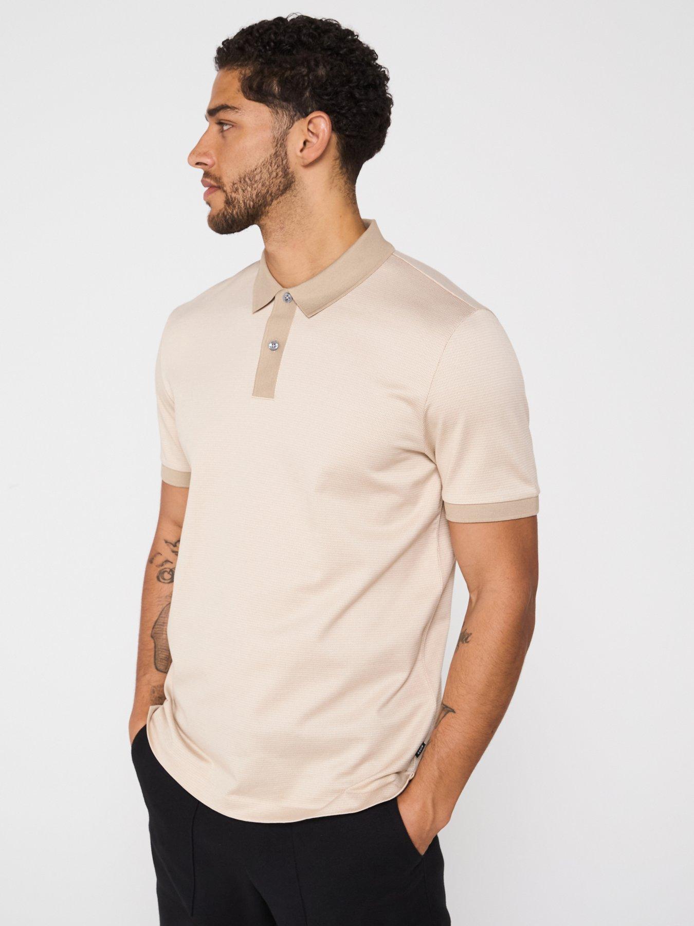 undefined H-Parlay 432 Regular Fit Contrast Collar Mercerized Cotton Polo Shirt - Beige